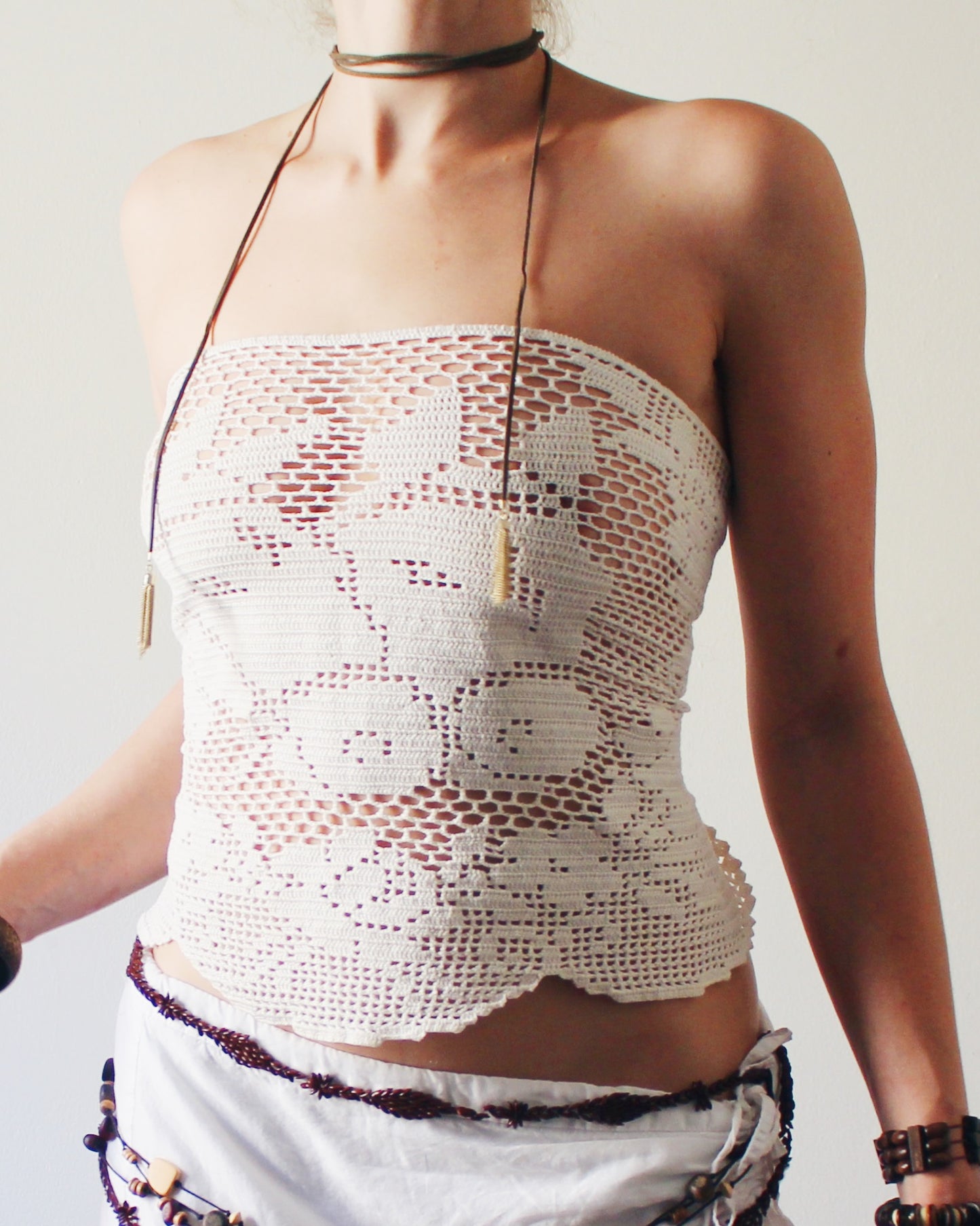 Crochet Couture: Upcycled Doily Crop Top - Reworked equestrian vintage - Festival Outfit