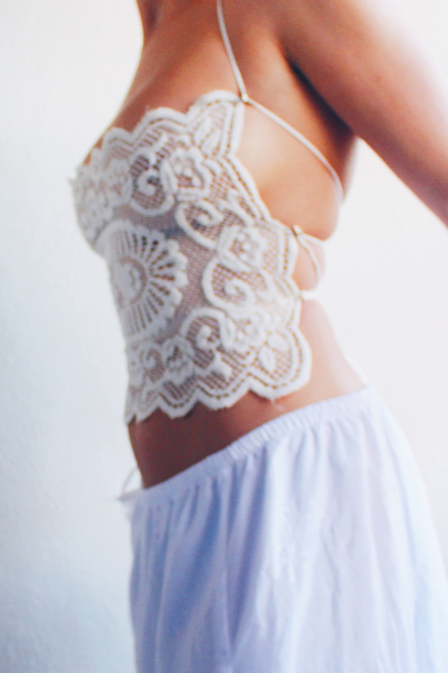 Vintage Lace Magic: Upcycled vintage doily Tank top / White cotton Reworked Fashion crop top