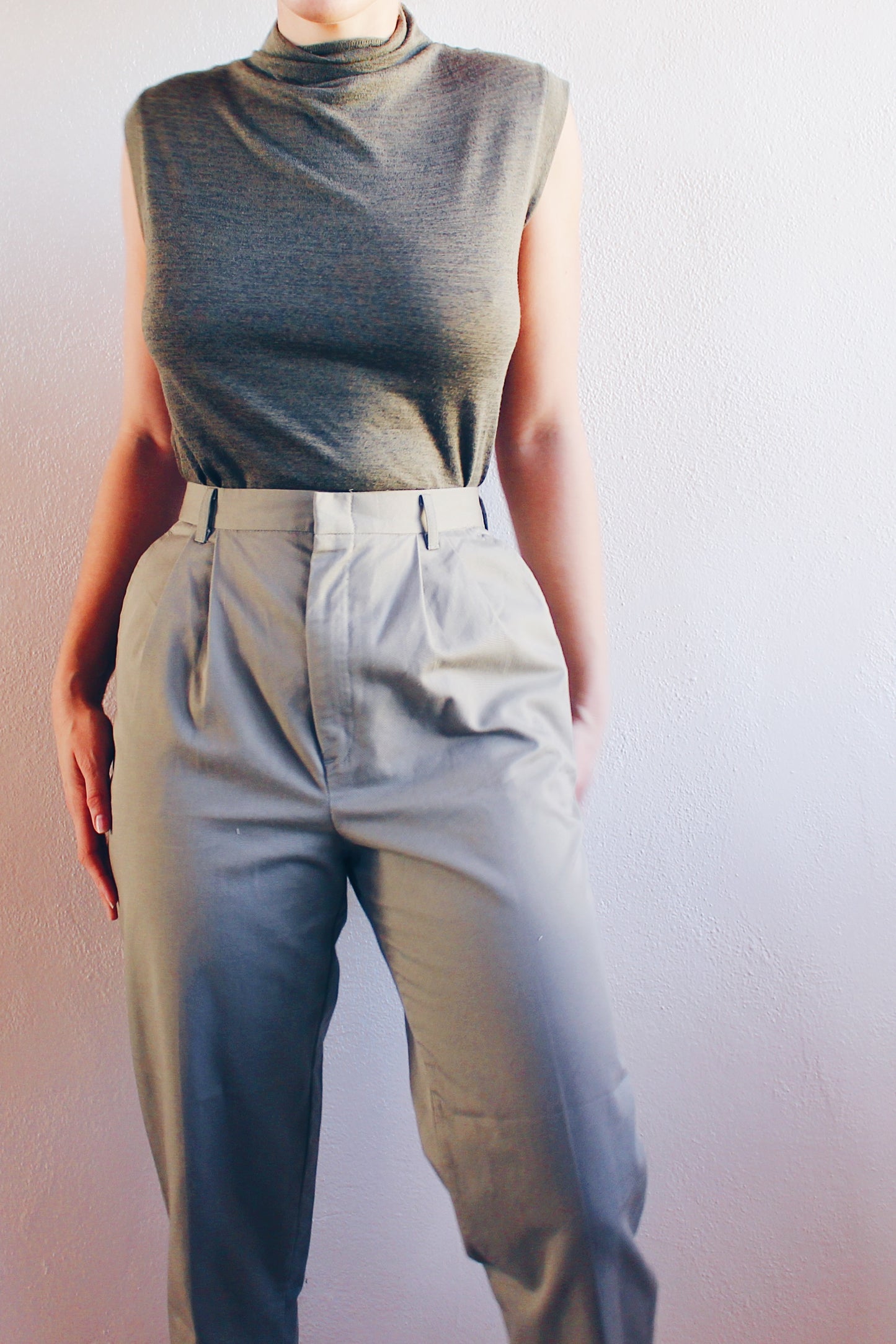 Vintage 90s Light Green Khaki High Waisted Pants - Retro Minimalist Style