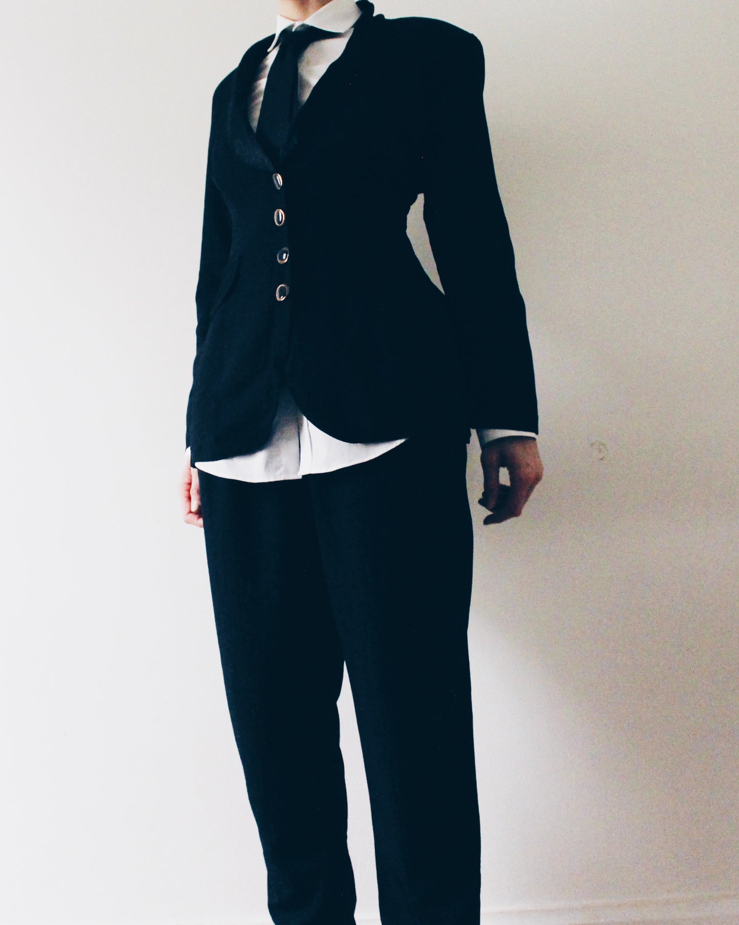 Vintage Black 2 Piece Suit | 90s Androgynous Power Suit | High Waisted Trouser Set | Minimalist Tailored Blazer | Reservoir Dogs Chic