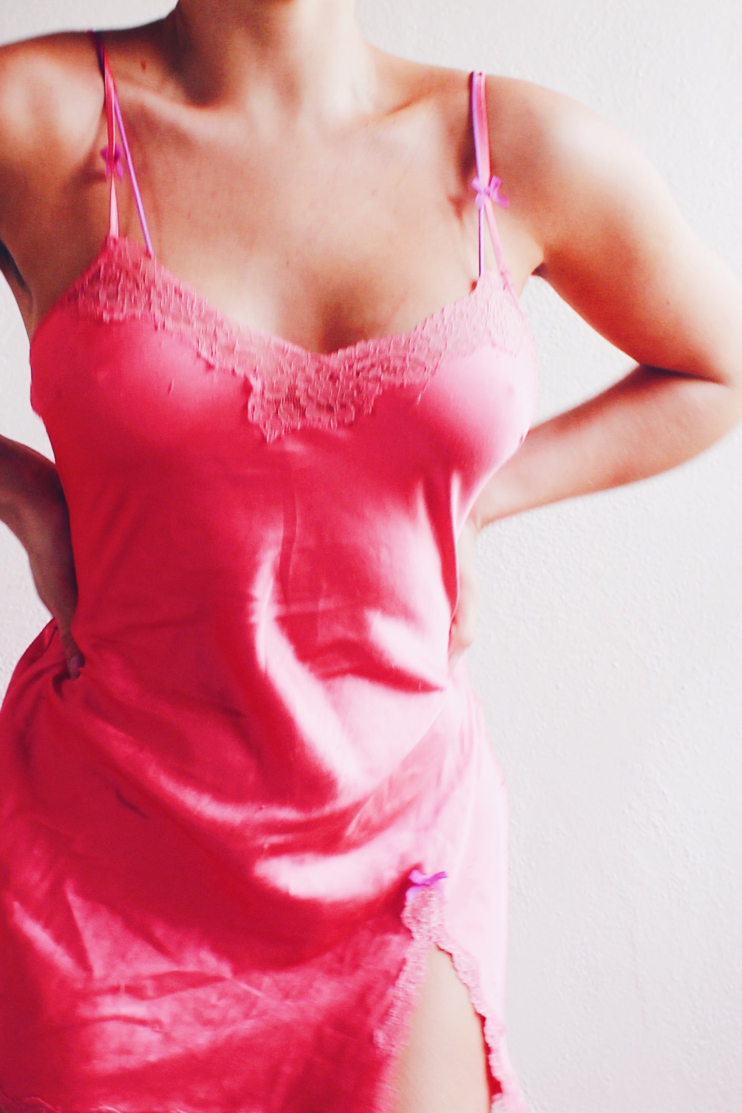 Hot Pink Valentines: Vintage Pink Lace Victorias Secret Mini Slip