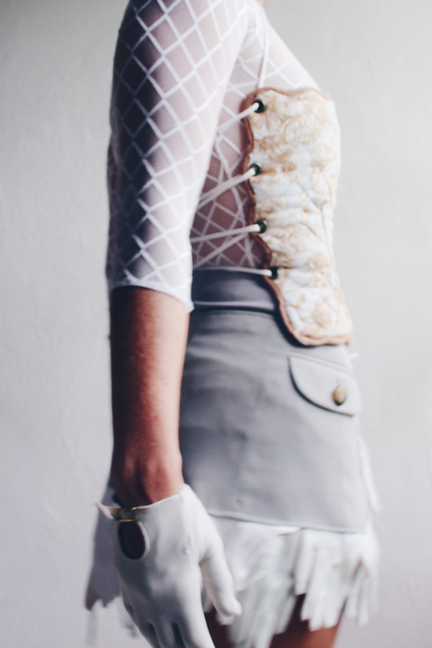 Upcycled quilted crop top / reworked vintage Placemat Tank / light blue cotton corset bib