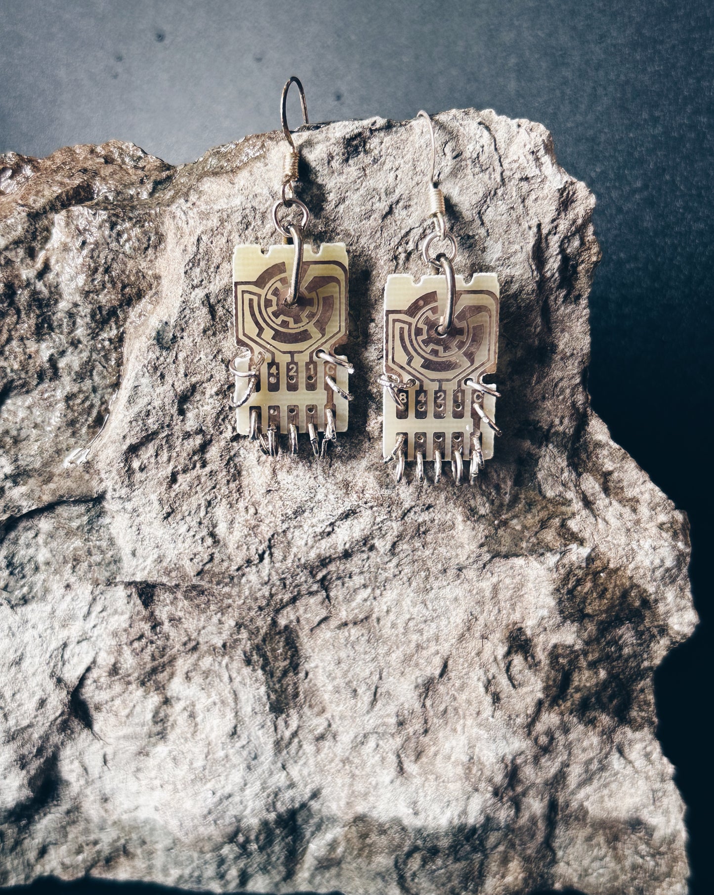Handmade Cyberpunk Circuit Board Earrings – Solarpunk Chainmail Tech Jewelry
