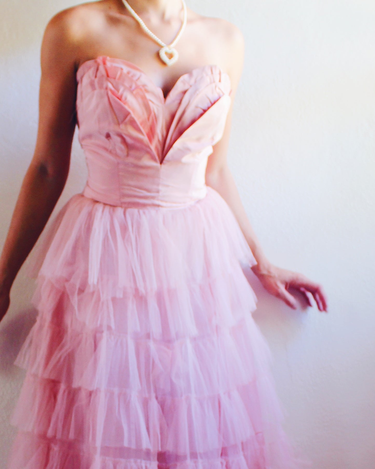 Vintage 1960s Coquette Pink Tiered Tulle Gown – Strapless Bombshell Prom Dress | Ultra-Girlie Princess Statement Piece