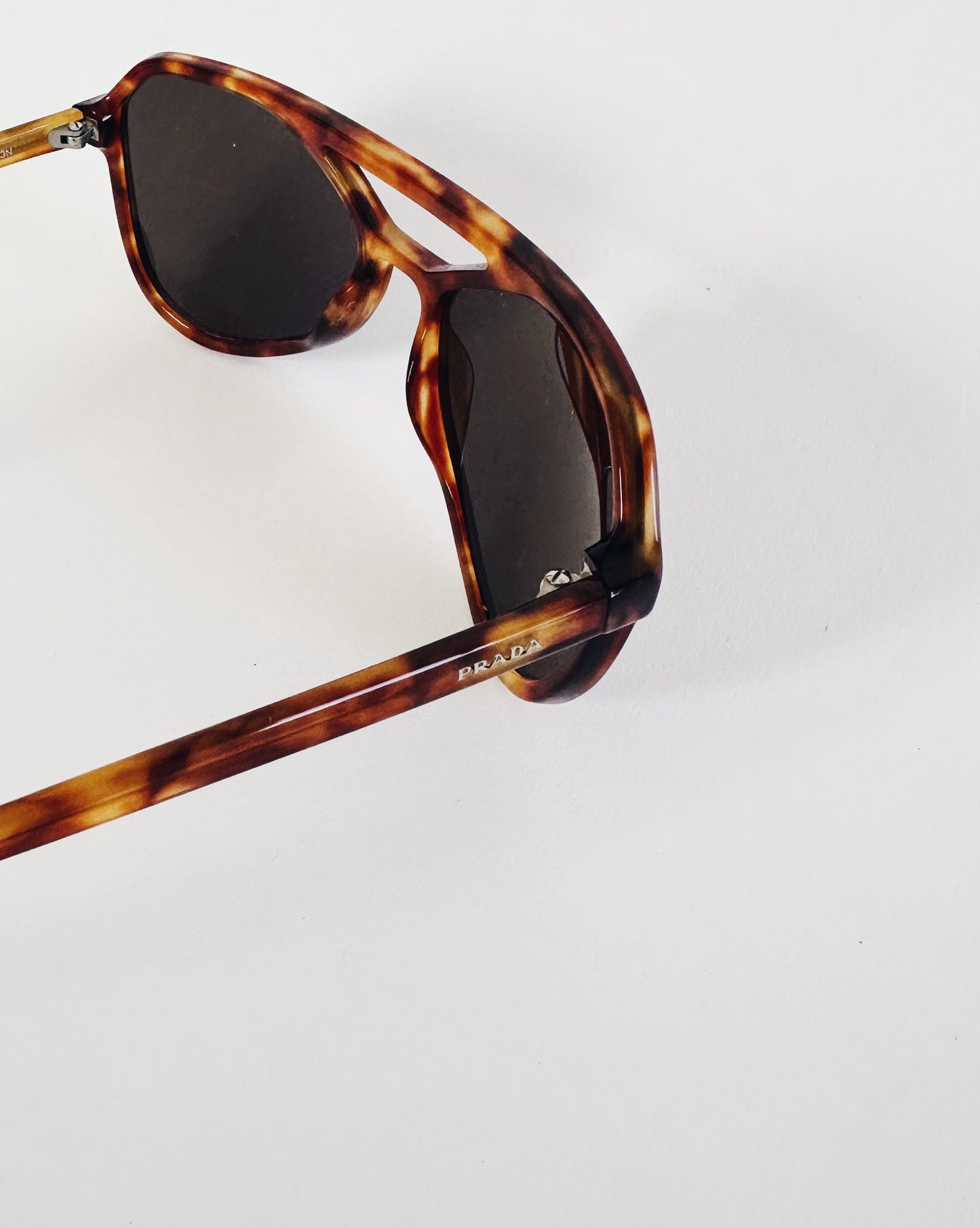 Vintage Prada Tortoise Shell Sunglasses – 70s Inspired Brown Designer Shades with Leather Case