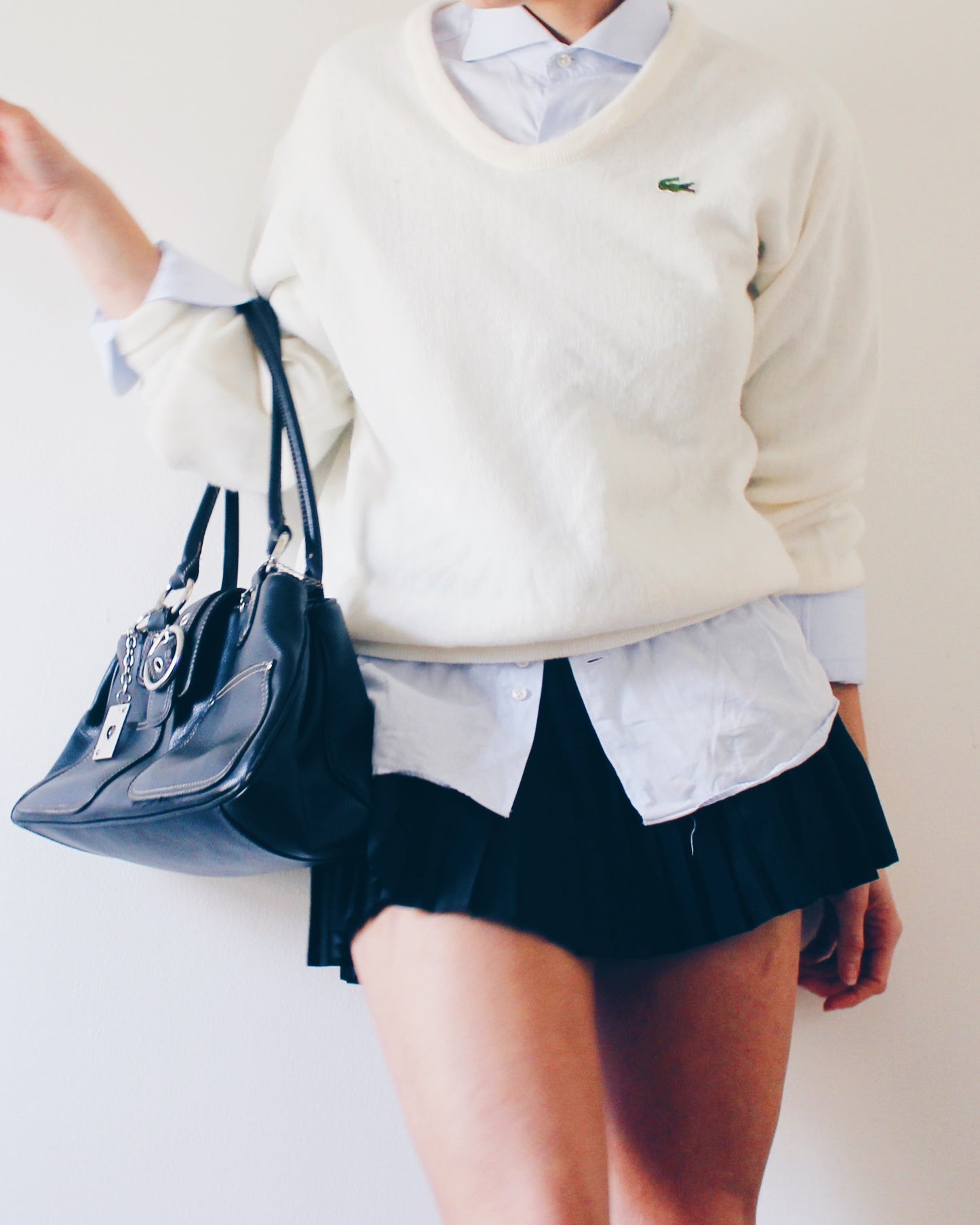 Vintage Izod Lacoste Ivory V Neck Sweater - 1980s Academic Knit Long Sleeve With  Logo Preppy Layering