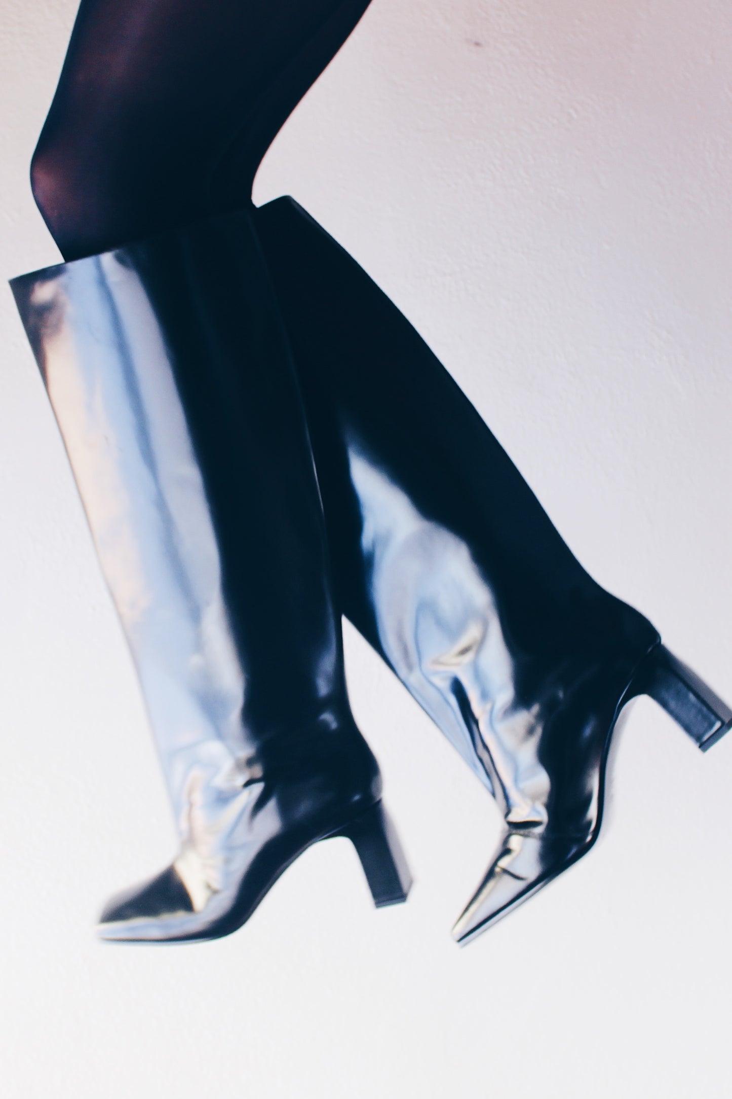 Contemporary Square Toe: High Shaft Leather-Heeled Boots - Knee High Wide Boots