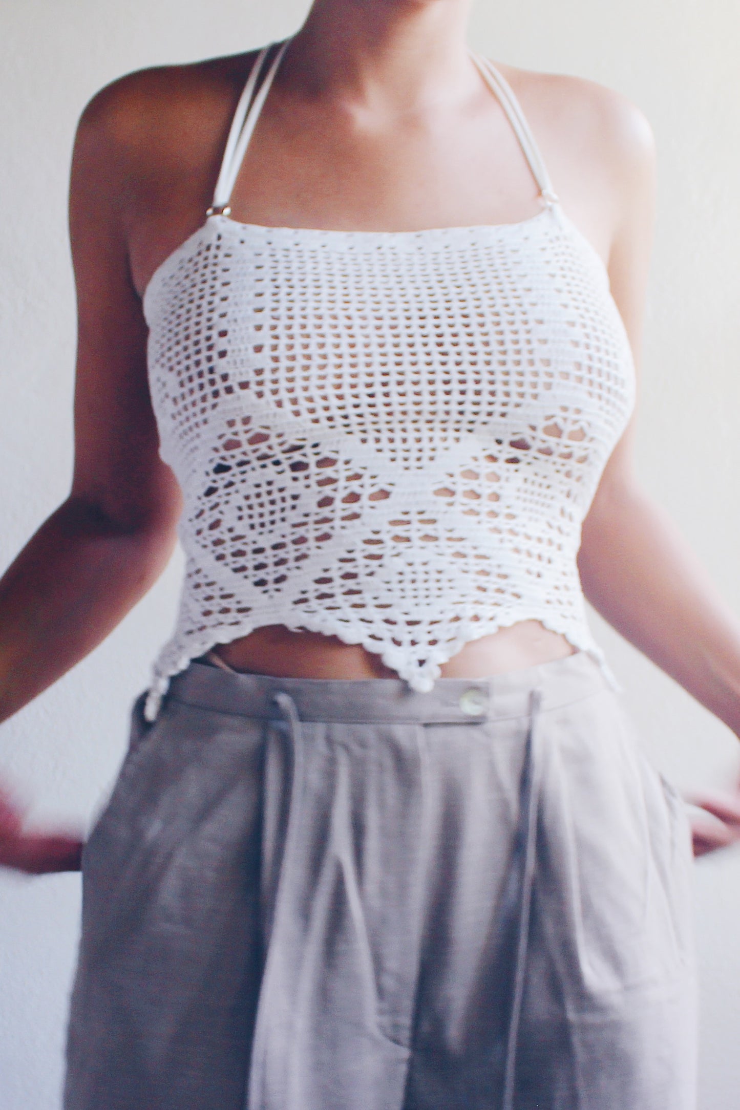 repurposed doily top / upcycled macrame crop top / reworked vintage tank top