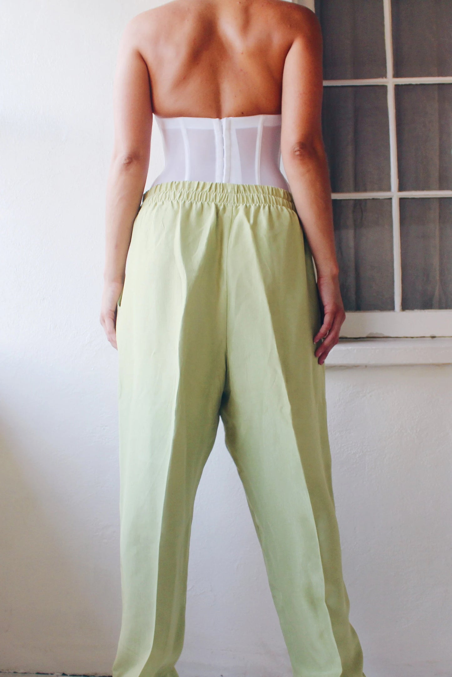 High Waisted Bright Green Pants / Vintage Pleated Green Trousers