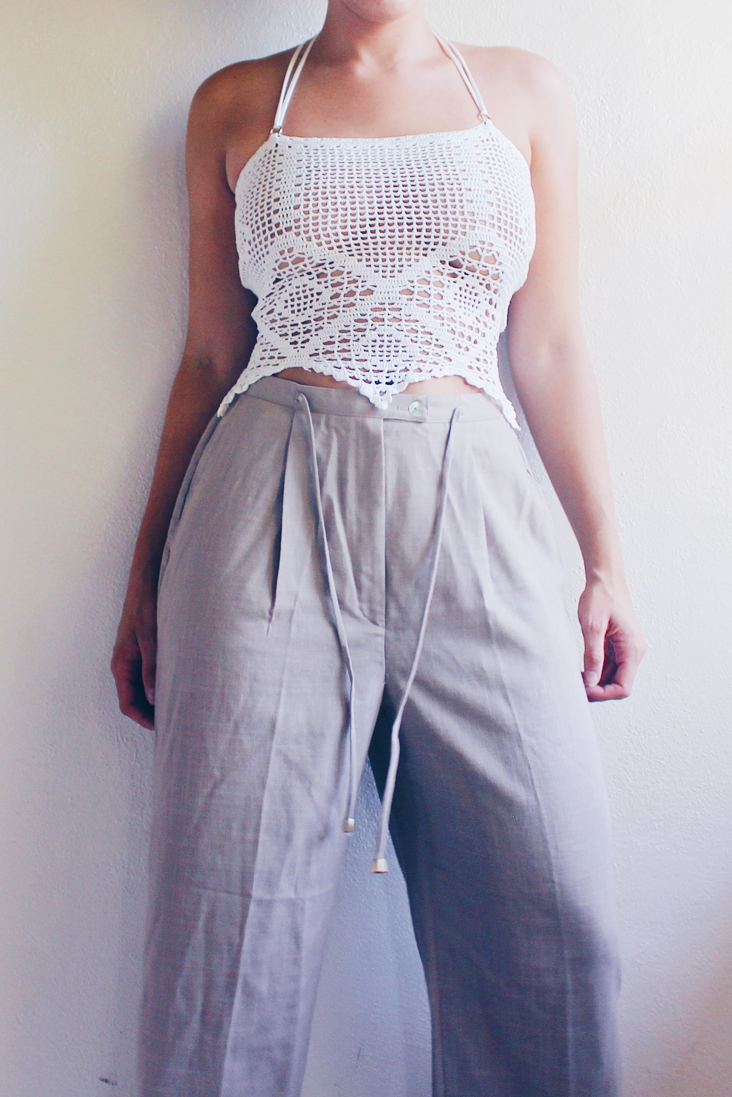 repurposed doily top / upcycled macrame crop top / reworked vintage tank top