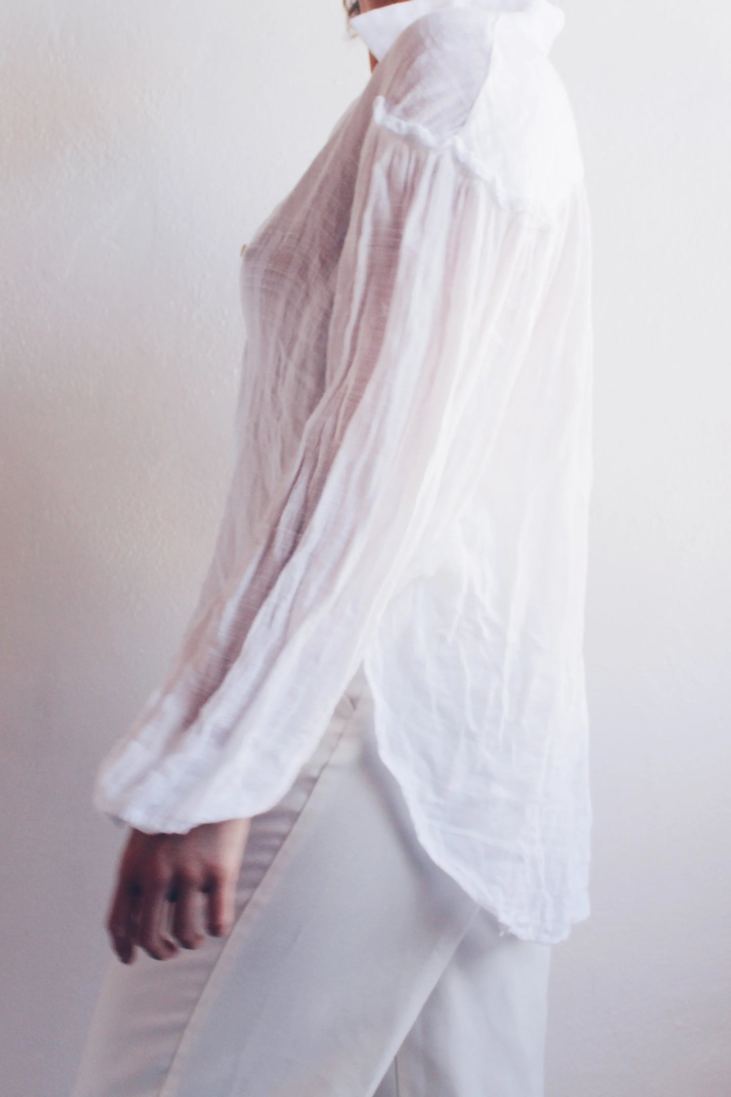 Cotton Gauze Peasant Shirt / White Pleated Rennaissance blouse / Boho Free People Summer Shirt dress