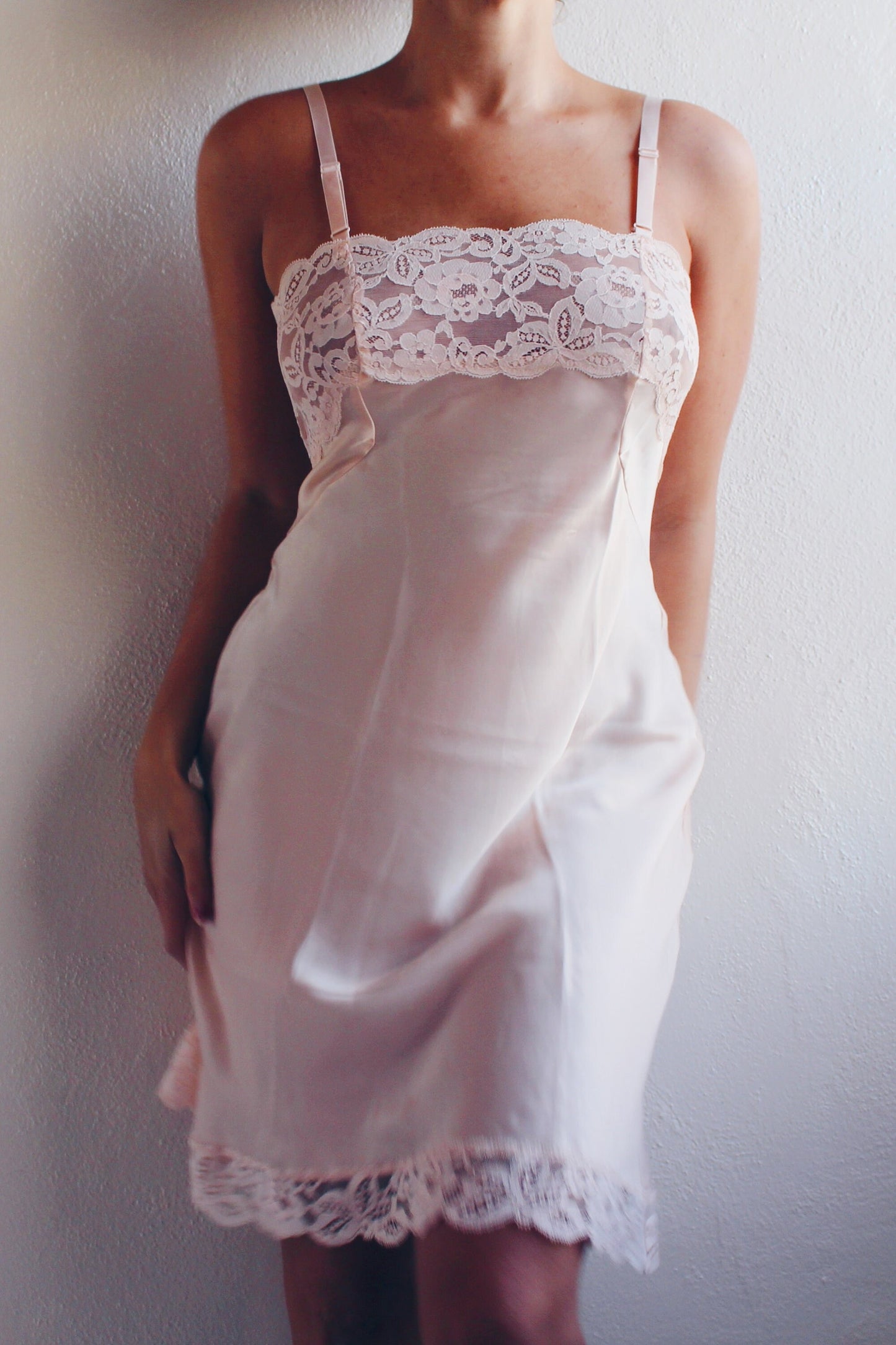 Vintage Pale Pink Nightgown - Sheer Lace Bust | Cute Coquette Summer Slip