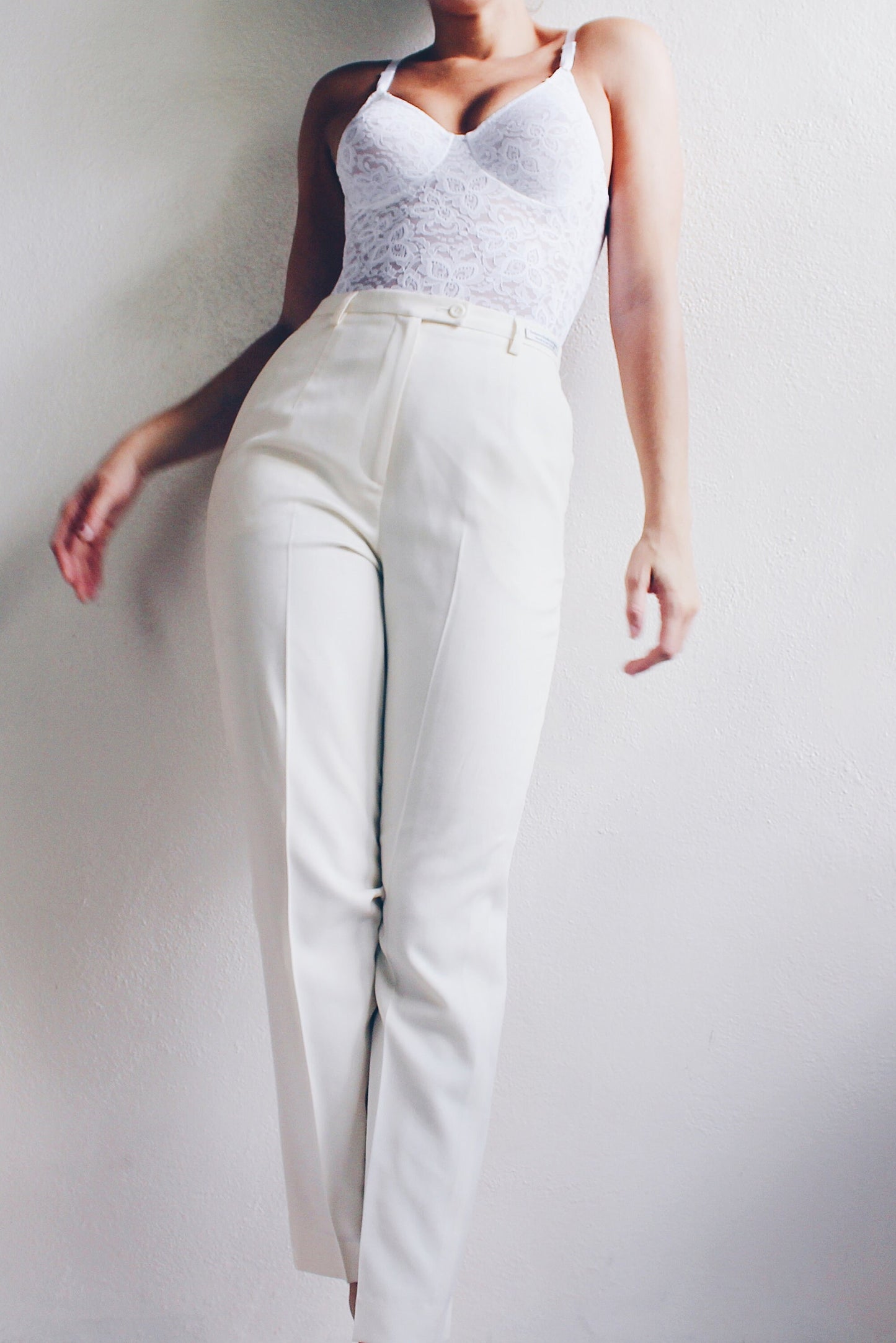 Vintage 1990s Pendleton Wool Ivory High Waisted Pleated Pants - Minimalist Chic Ralph Lauren Style | High Quality Women's Trousers