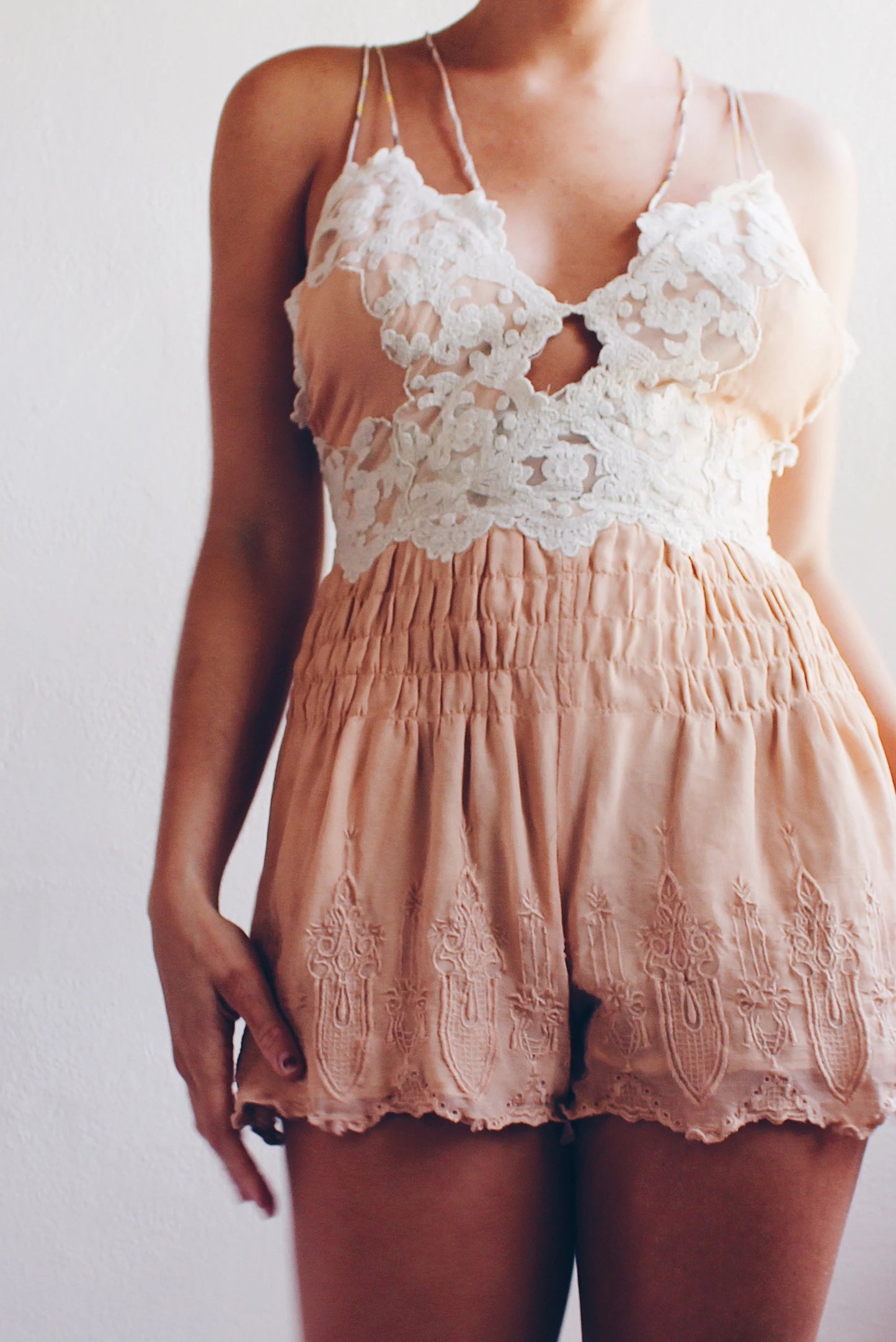 Peach Summer Romper - Coquette Boho Style Playsuit | Perfect for Vacations and Summer Adventures