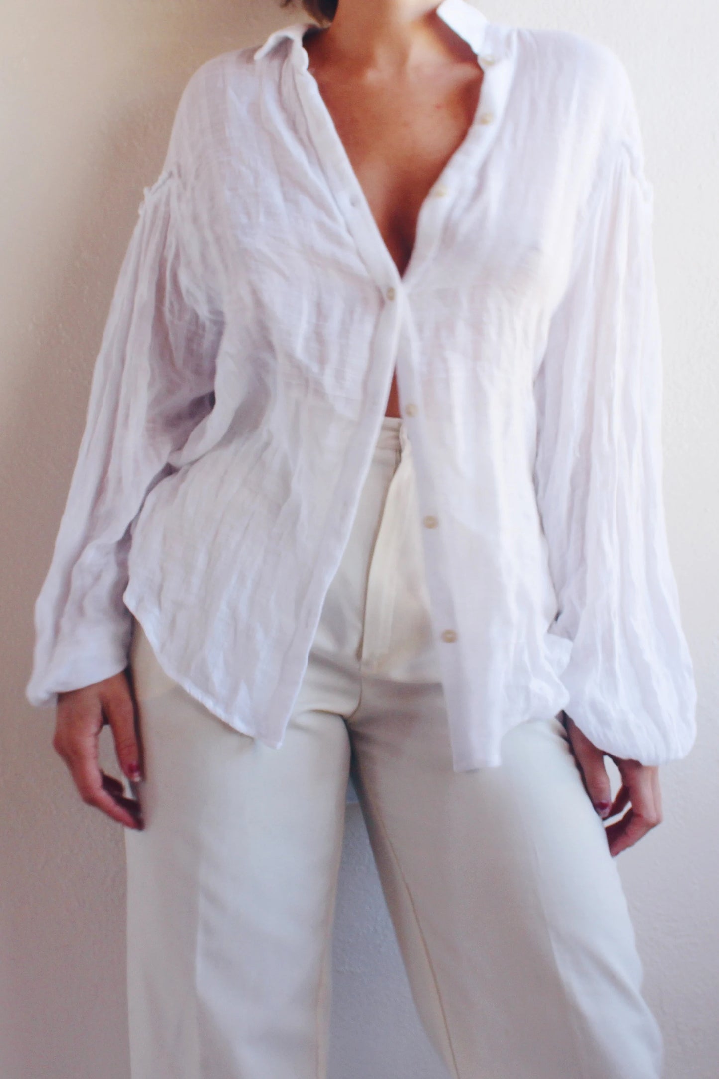 Cotton Gauze Peasant Shirt / White Pleated Rennaissance blouse / Boho Free People Summer Shirt dress