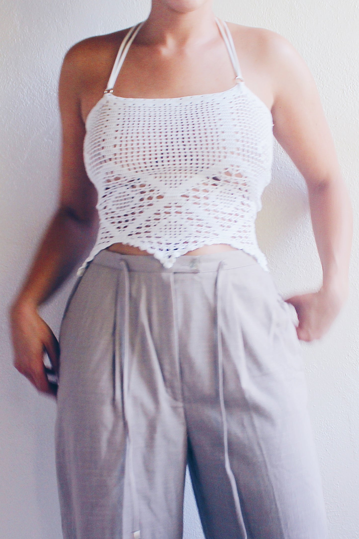 repurposed doily top / upcycled macrame crop top / reworked vintage tank top