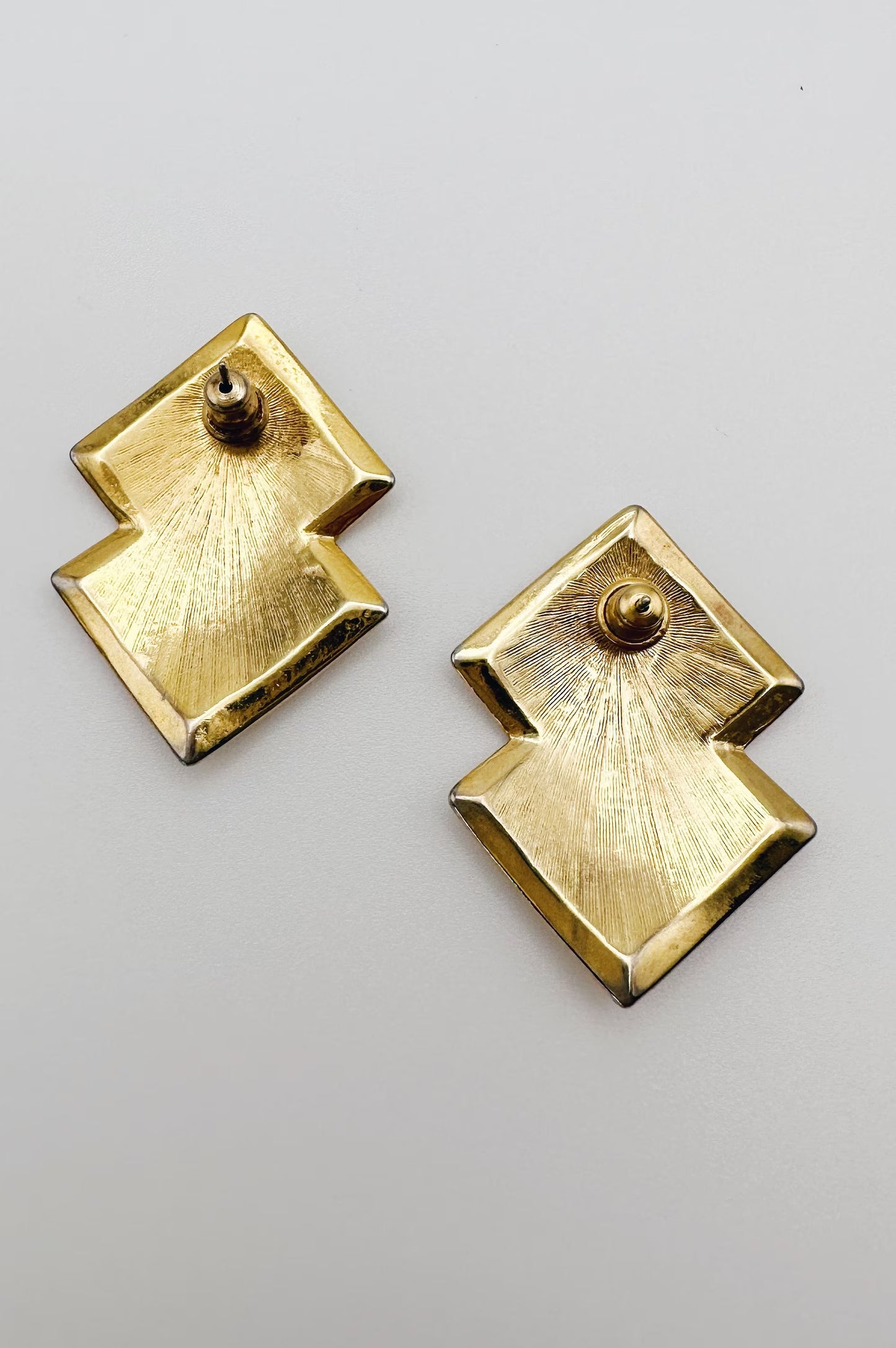 Gold and Ivory Geometric Vintage Stud Earrings