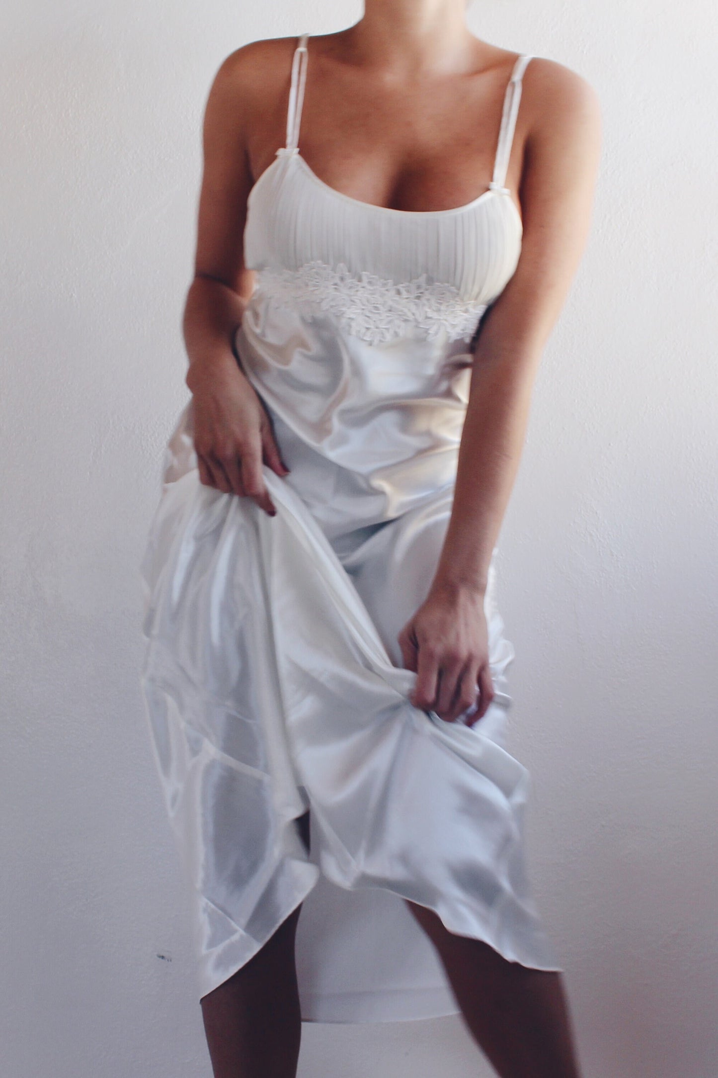 Vintage 90s Oscar De La Renta Satin White Nightgown - Ethereal Bridal Style | Lace Coquette Vibes | Perfect for Summer Layering