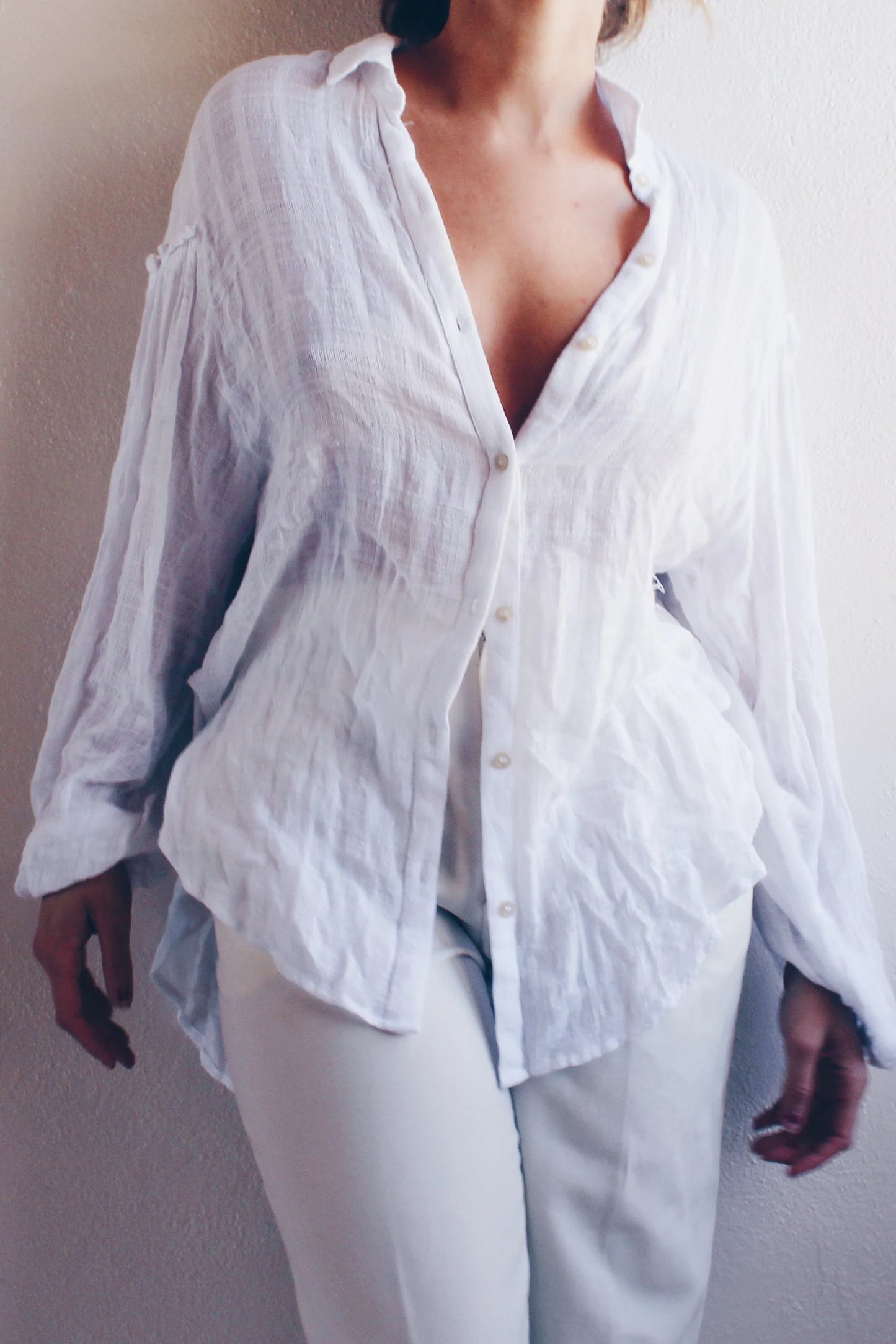 Cotton Gauze Peasant Shirt / White Pleated Rennaissance blouse / Boho Free People Summer Shirt dress