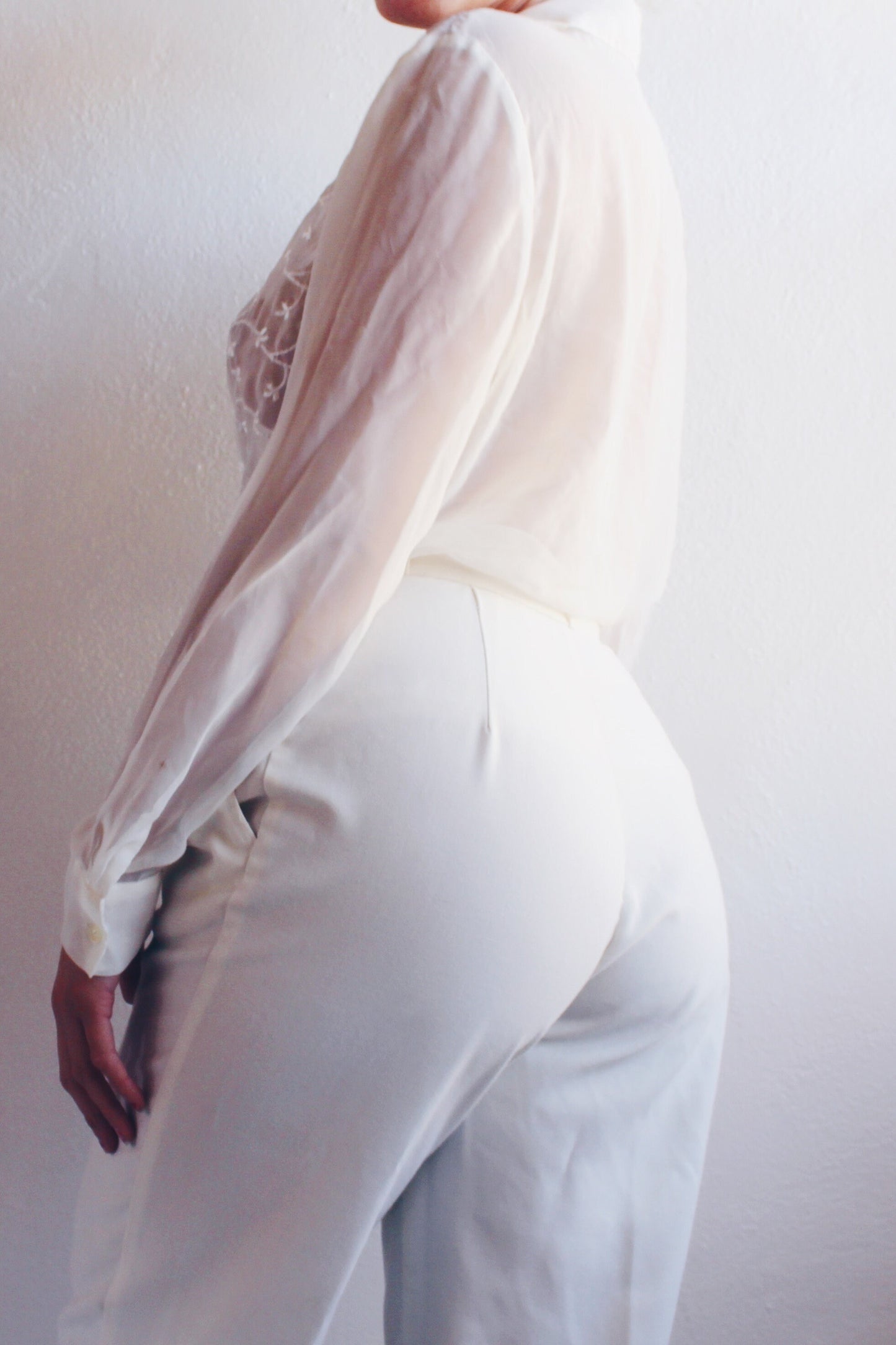 White Floral Embroidered Sheer Blouse / Sheer Ethereal Long Sleeve Shirt / See Through Long Sleeve Top