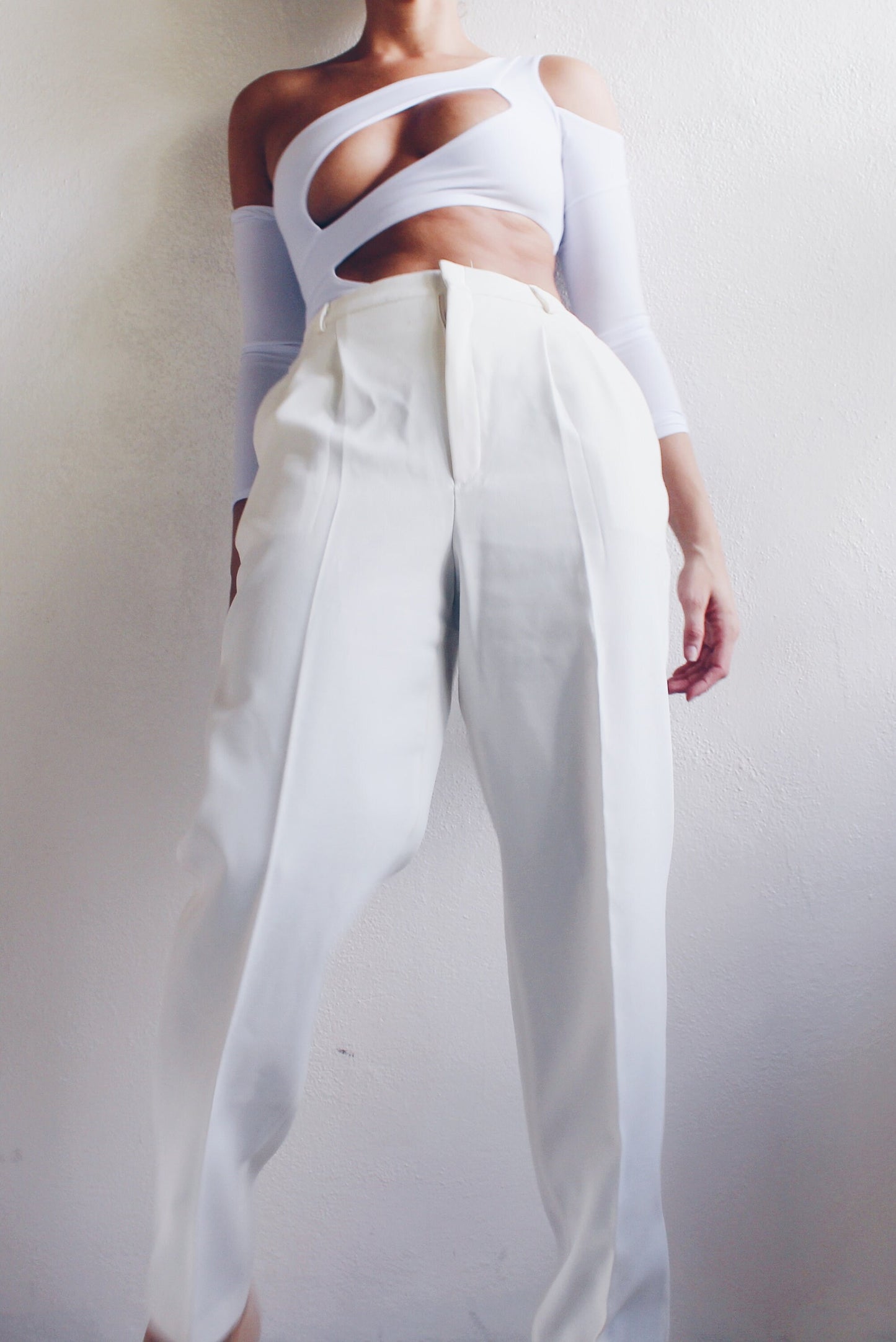 High Waisted Cream Pleated Pants / Androgynous pleated ivory Trousers / Off white Vintage Dapper slacks