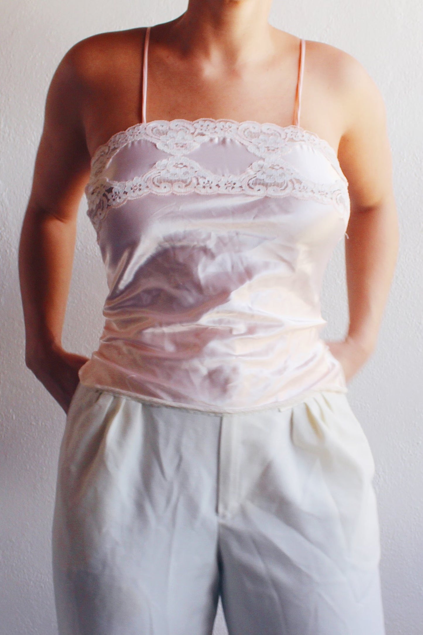 Vintage Pink Lace Camisole - 90s Delicate Coquette Cottagecore Style | Romantic Lingerie Top