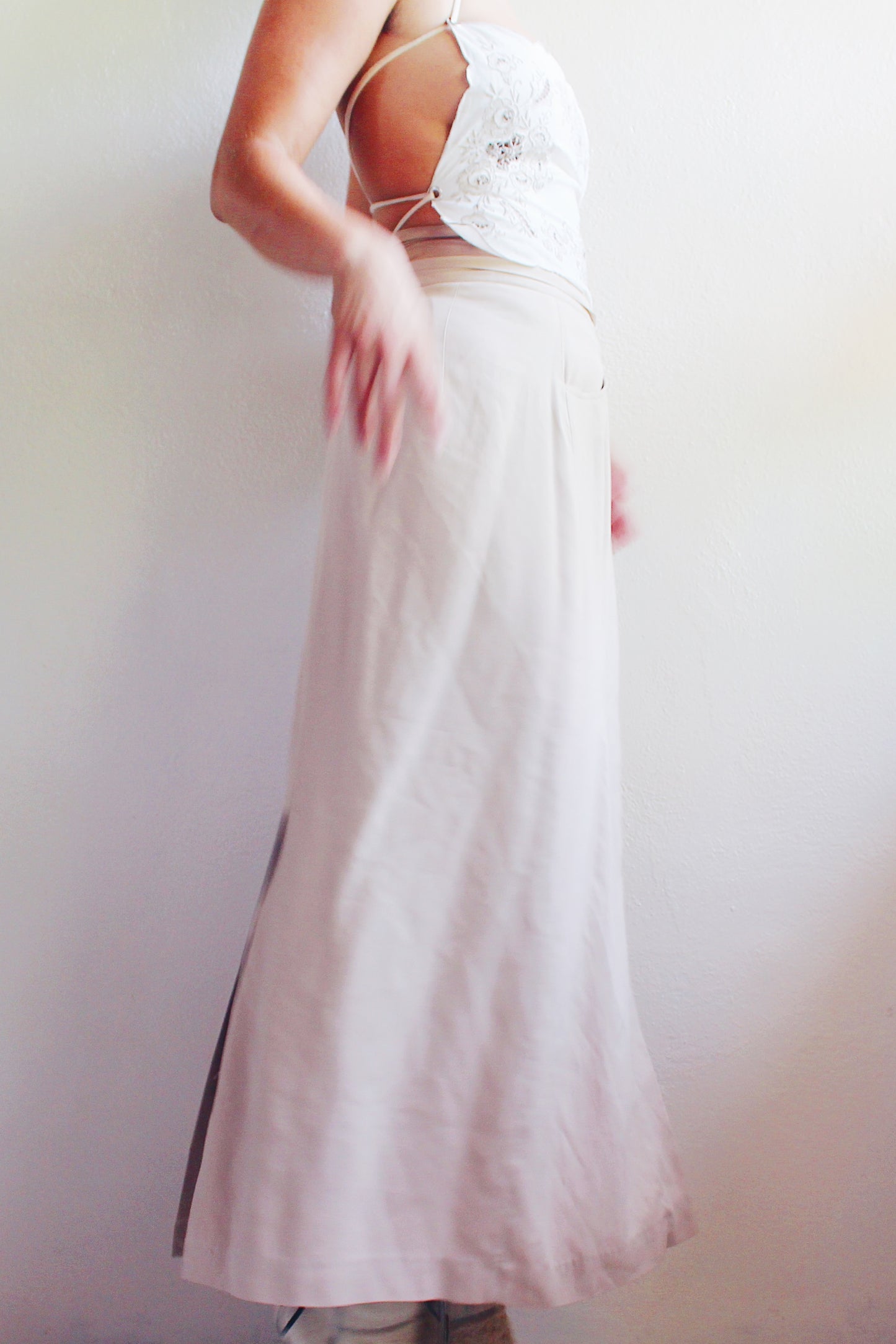 Light Summer Silk Maxi Skirt / Long Casual Khaki button up skirt / 90s Boho Style