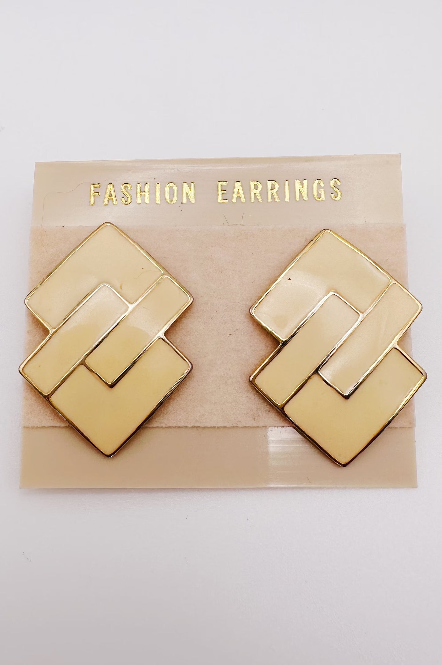 Gold and Ivory Geometric Vintage Stud Earrings