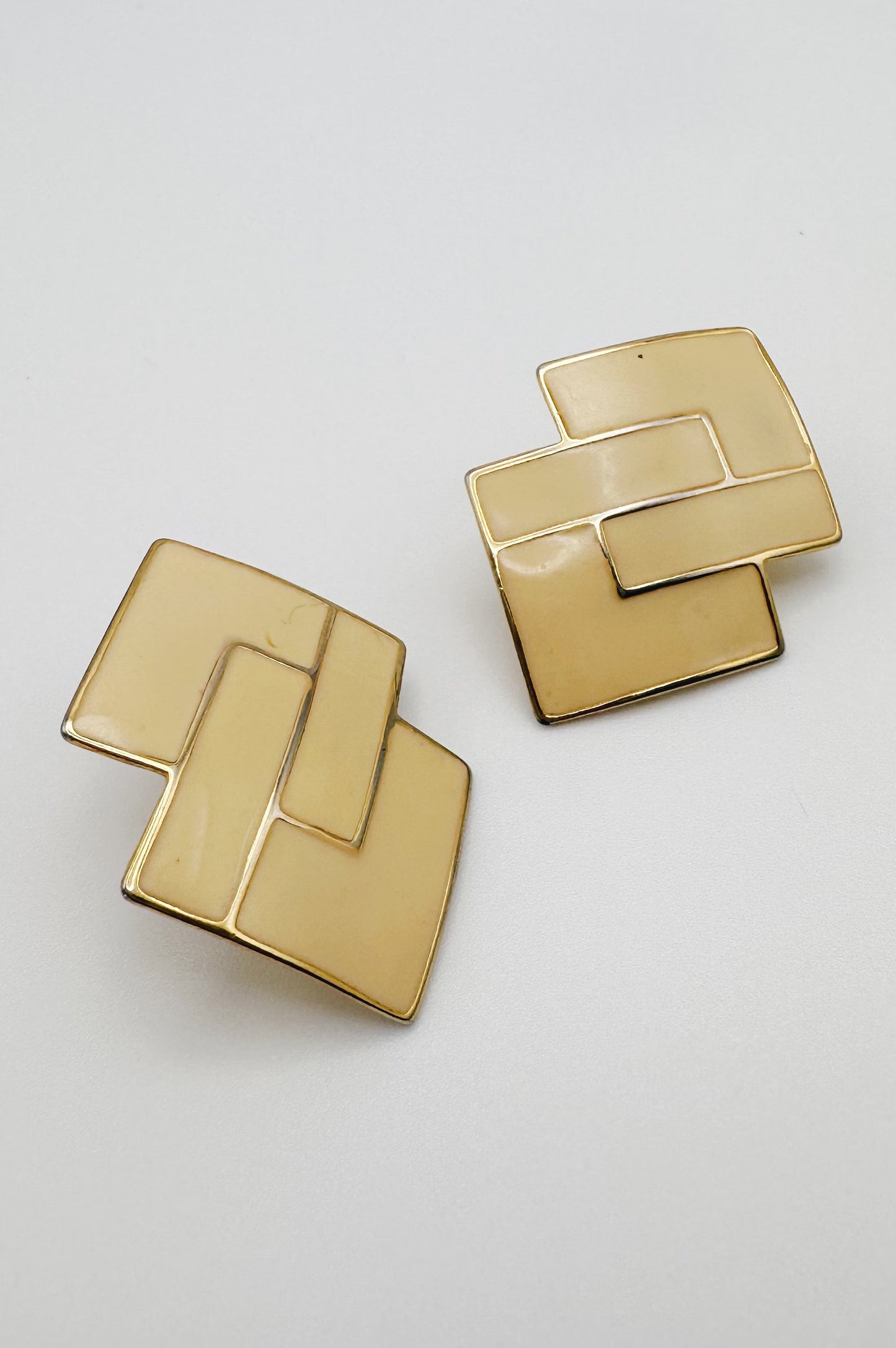 Gold and Ivory Geometric Vintage Stud Earrings