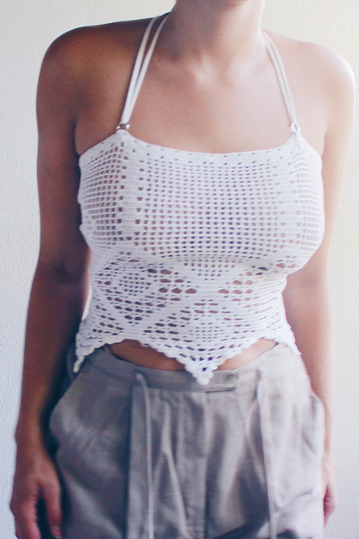 repurposed doily top / upcycled macrame crop top / reworked vintage tank top