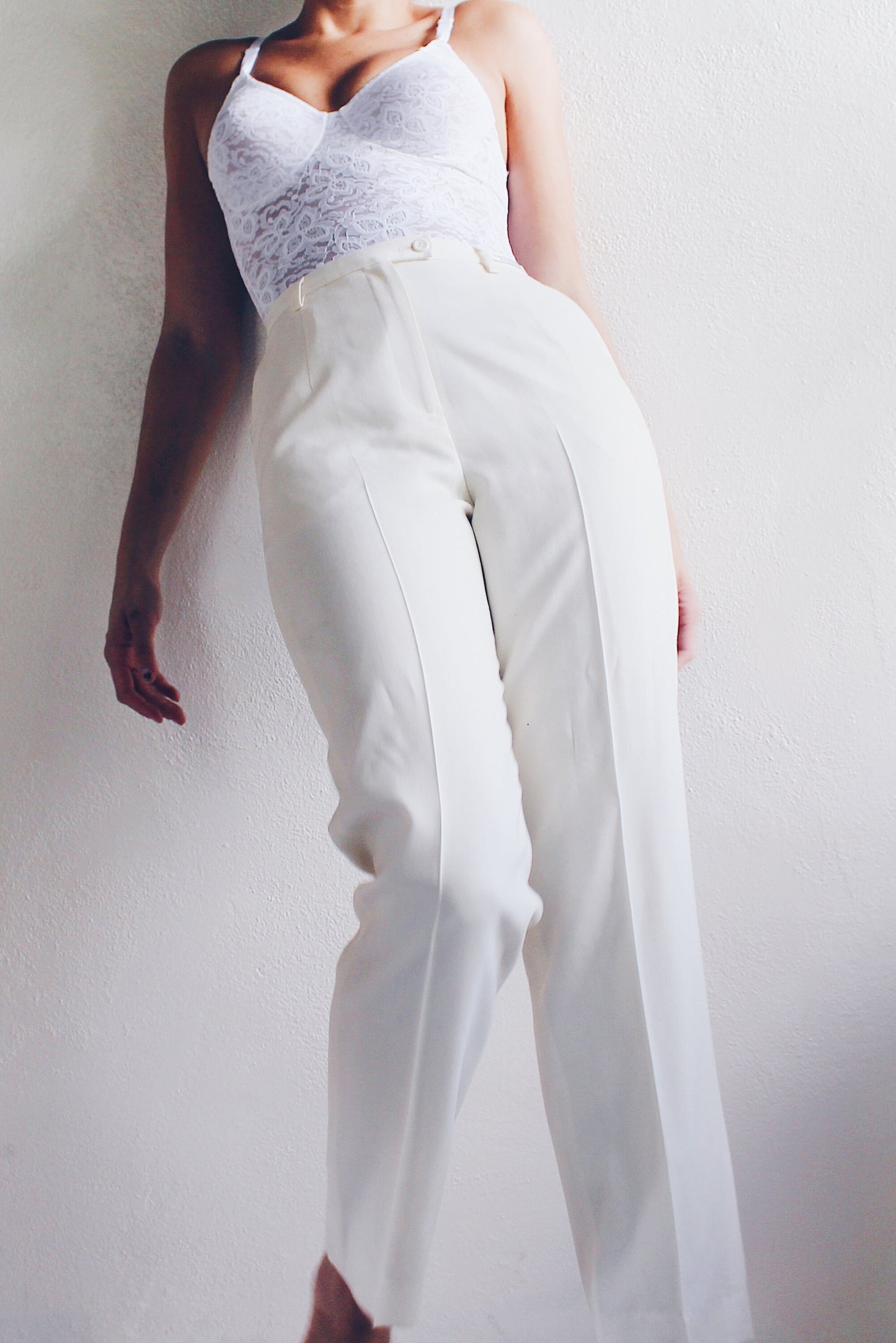 Vintage 1990s Pendleton Wool Ivory High Waisted Pleated Pants - Minimalist Chic Ralph Lauren Style | High Quality Women's Trousers