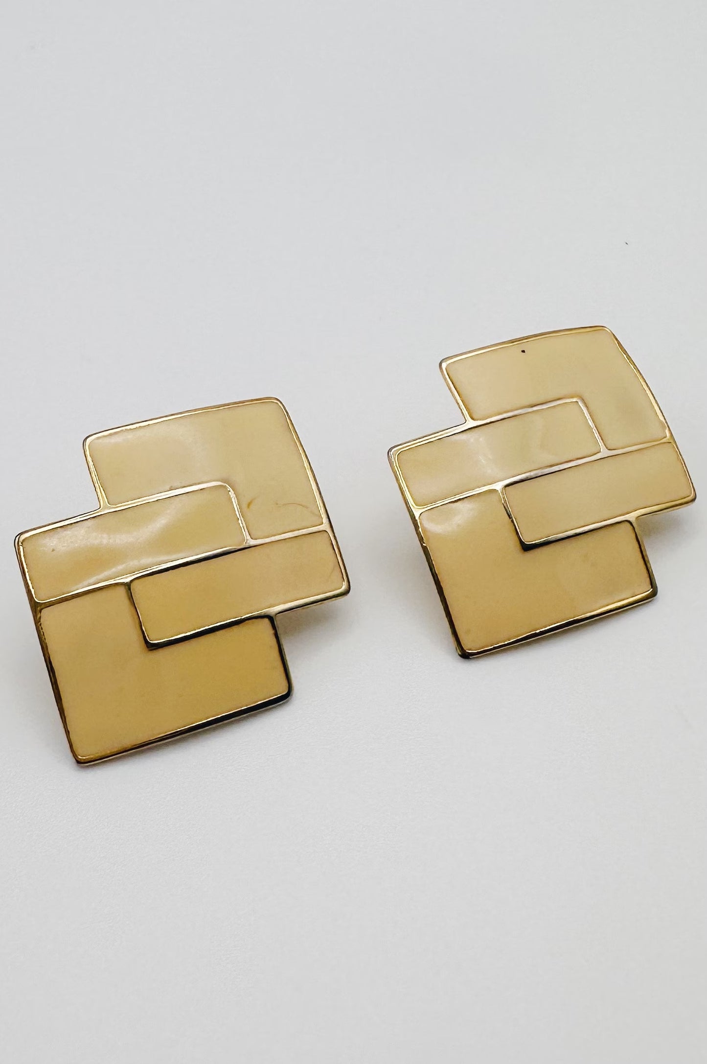 Gold and Ivory Geometric Vintage Stud Earrings