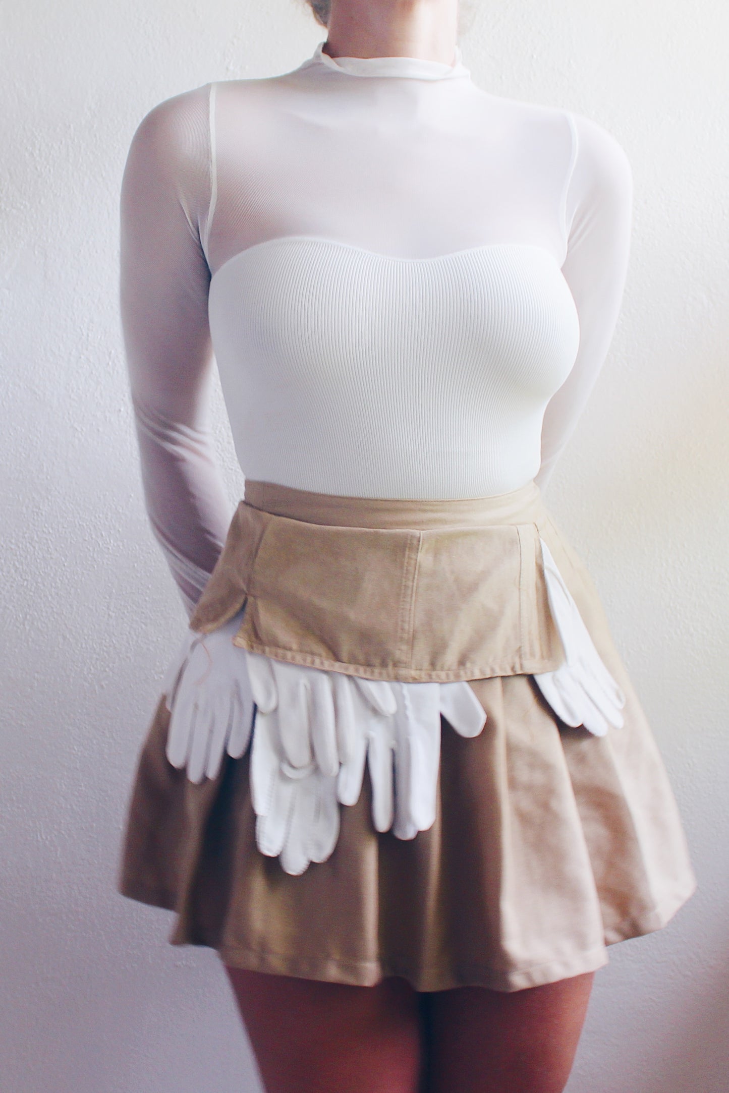 Pleated Asymmetric Mini Skirt / Upcycled Vintage Gloves Khaki Skirt / Handmade Reworkd Ladies Gloves Bottom