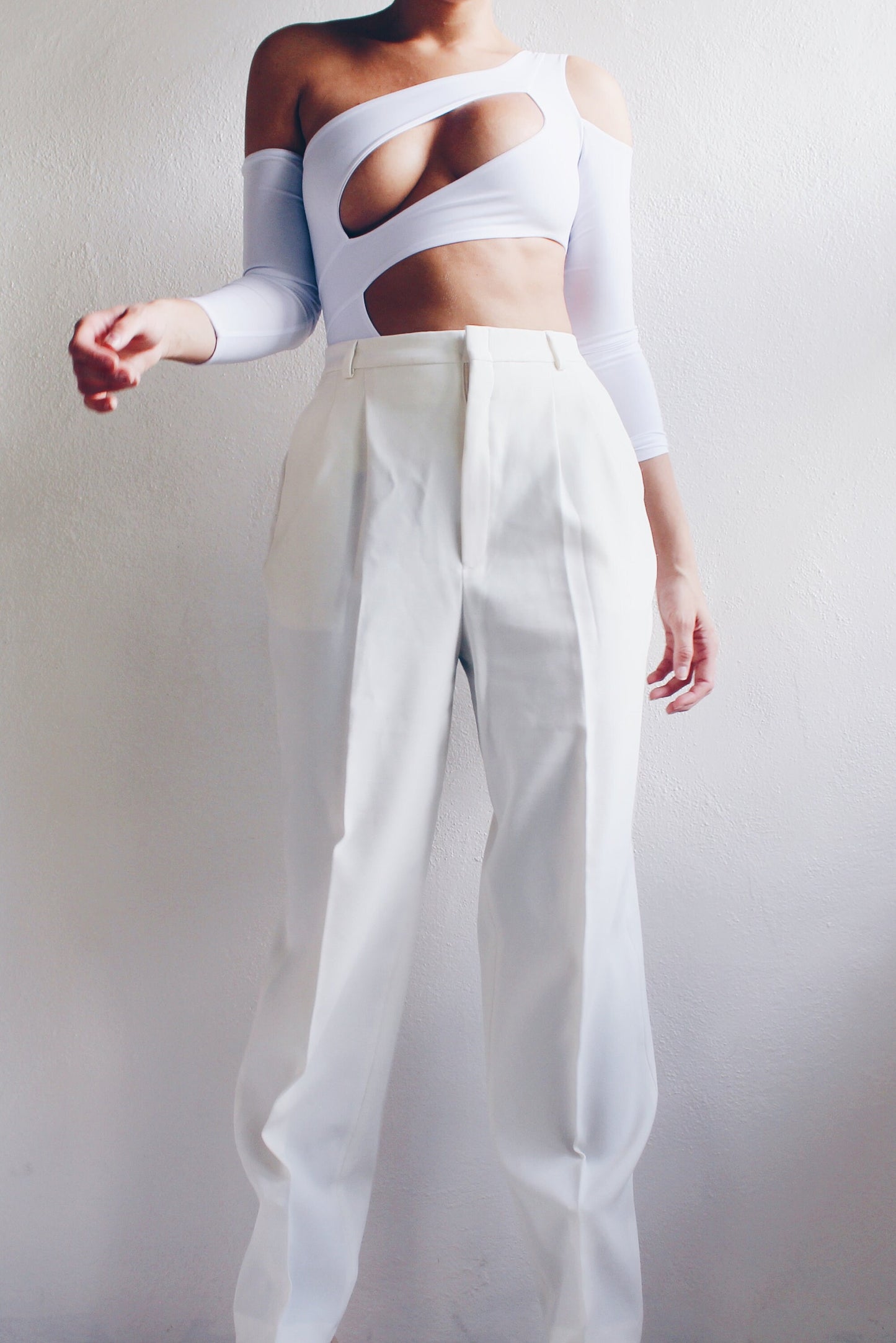 High Waisted Cream Pleated Pants / Androgynous pleated ivory Trousers / Off white Vintage Dapper slacks