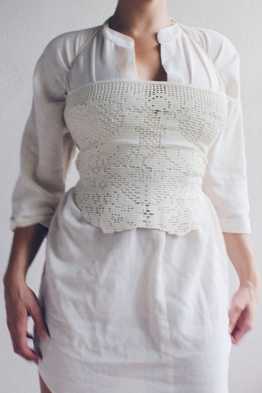 repurposed doily top / upcycled macrame crop top / reworked vintage tank top