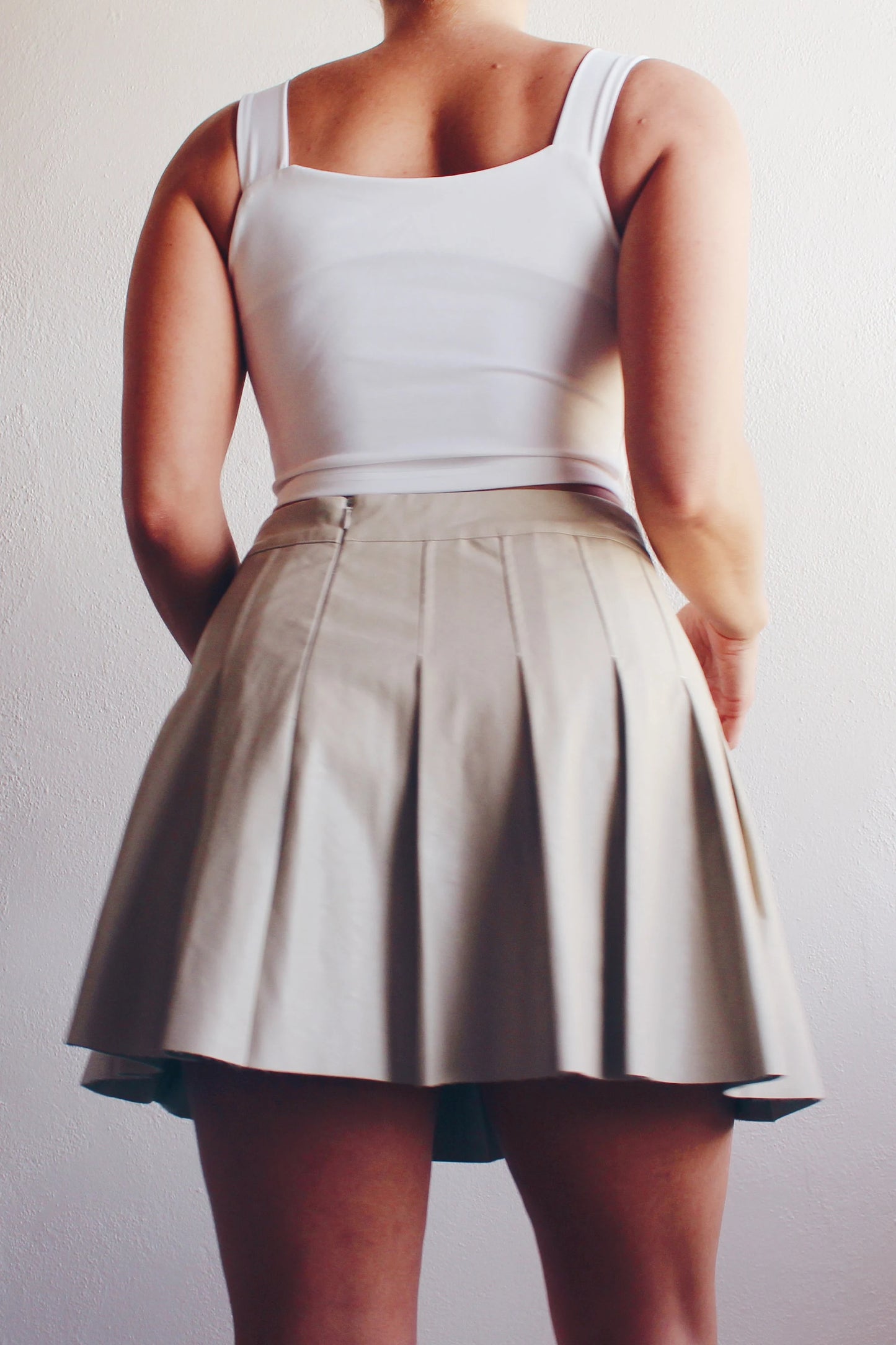 Pleated Mini Skirt / Light Tan Leather Pleated Shoolgirl Skirt