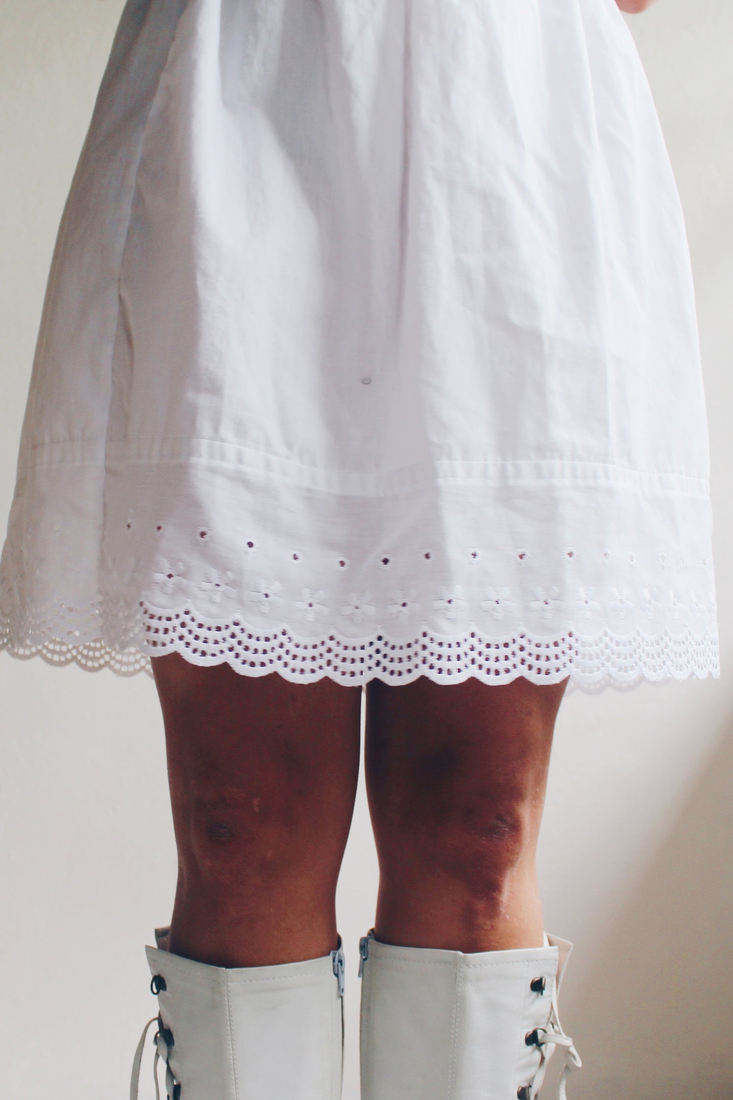 White cotton eyelet slip skirt / vintage victorian style lace midi underskirt