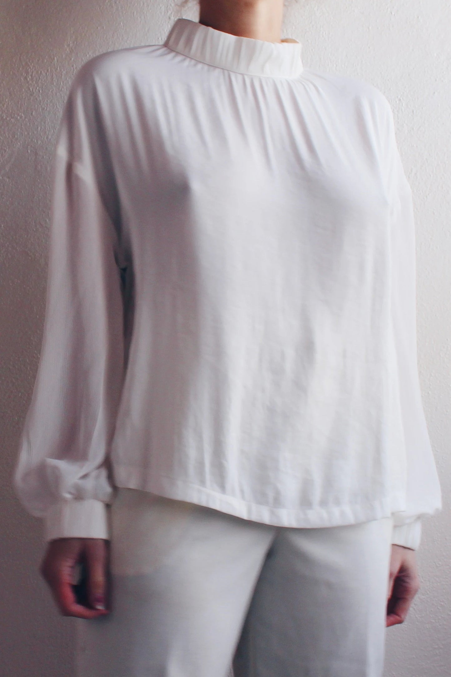 Ivory High Neck Long Sleeve Blouse