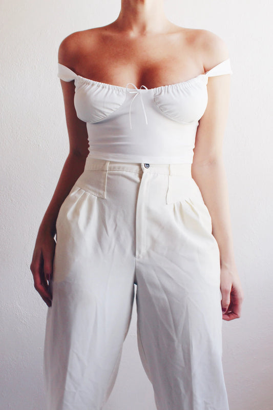 Ivory Sweetheart peasant camisole / cream cottage core crop top