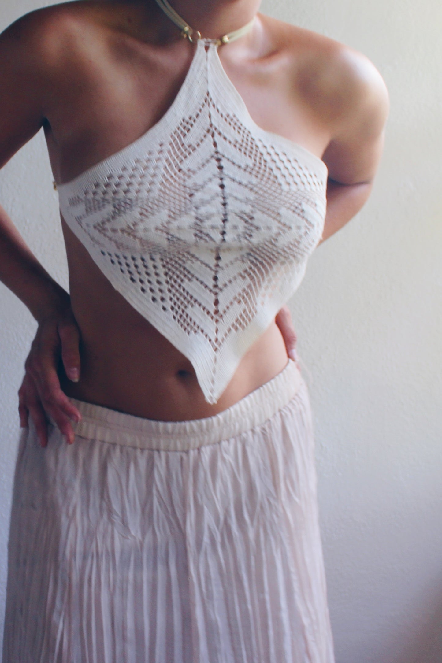 repurposed doily top French hanky hem / upcycled macrame crop top / reworked vintage tank top