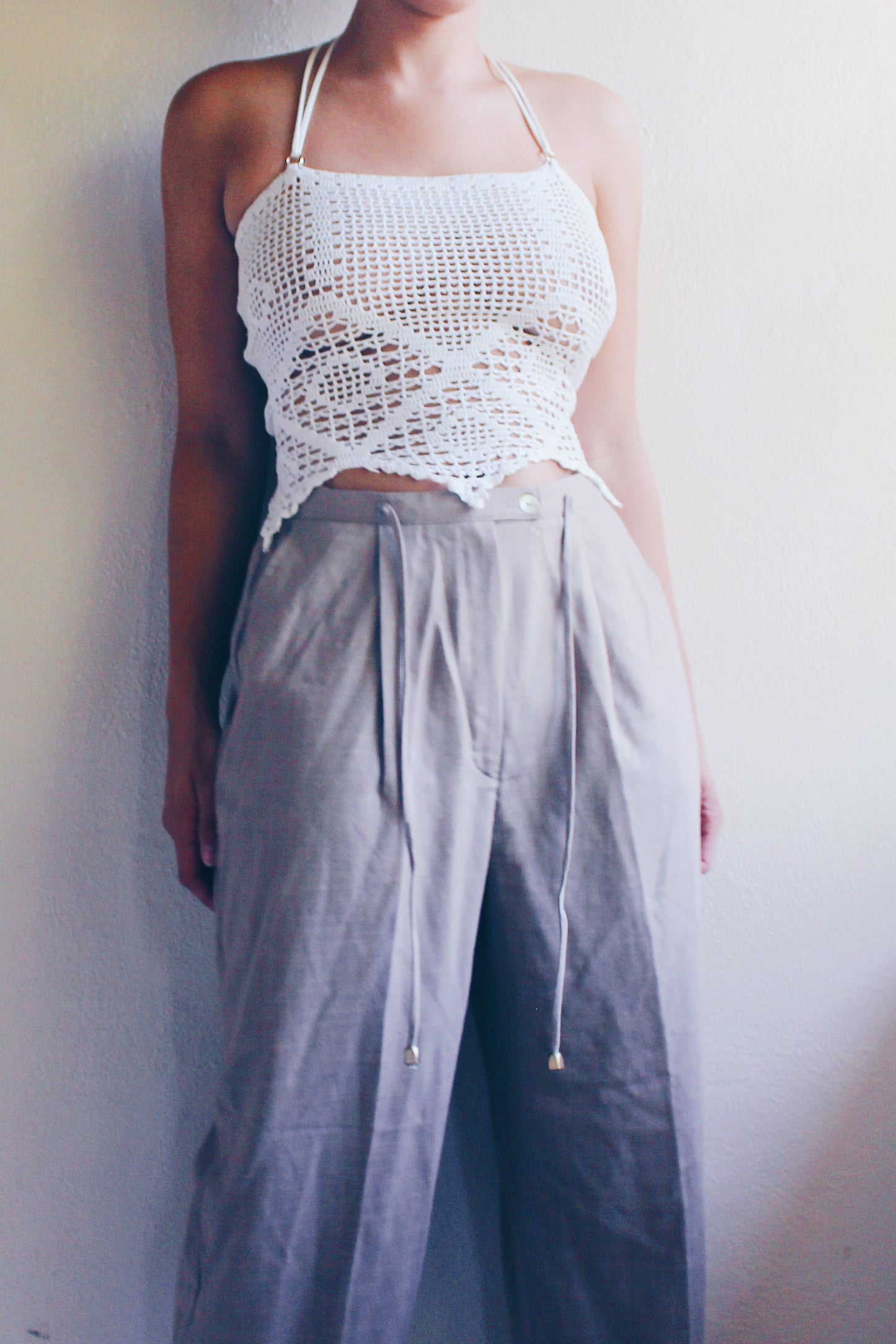 repurposed doily top / upcycled macrame crop top / reworked vintage tank top