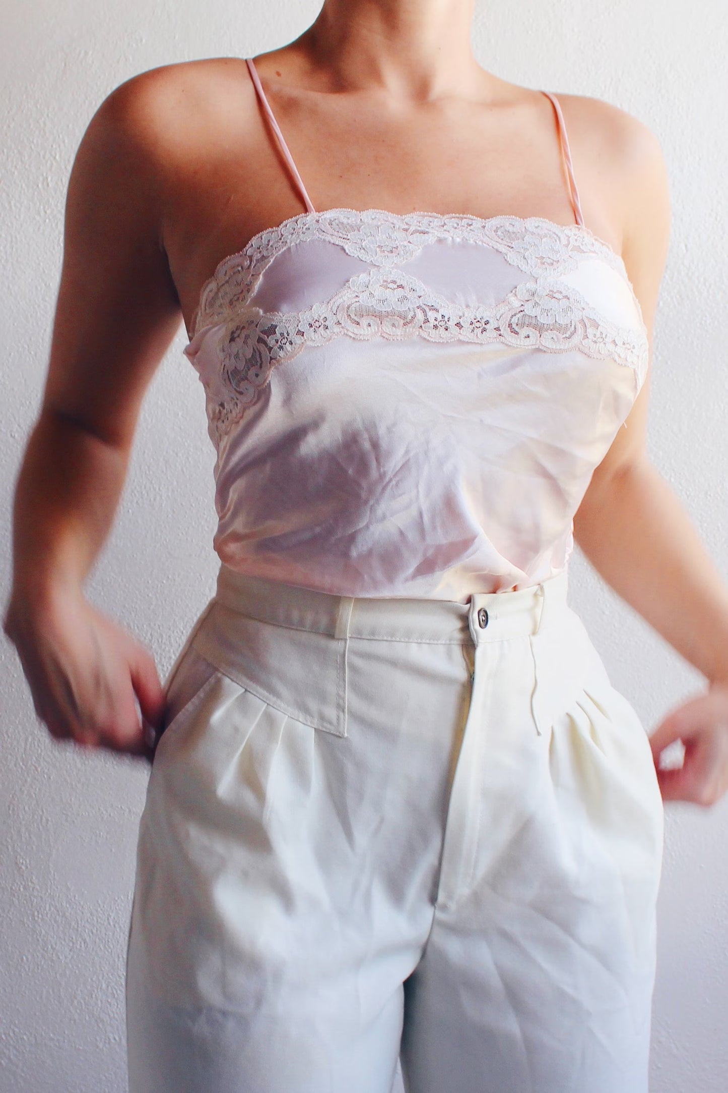 Vintage Pink Lace Camisole - 90s Delicate Coquette Cottagecore Style | Romantic Lingerie Top