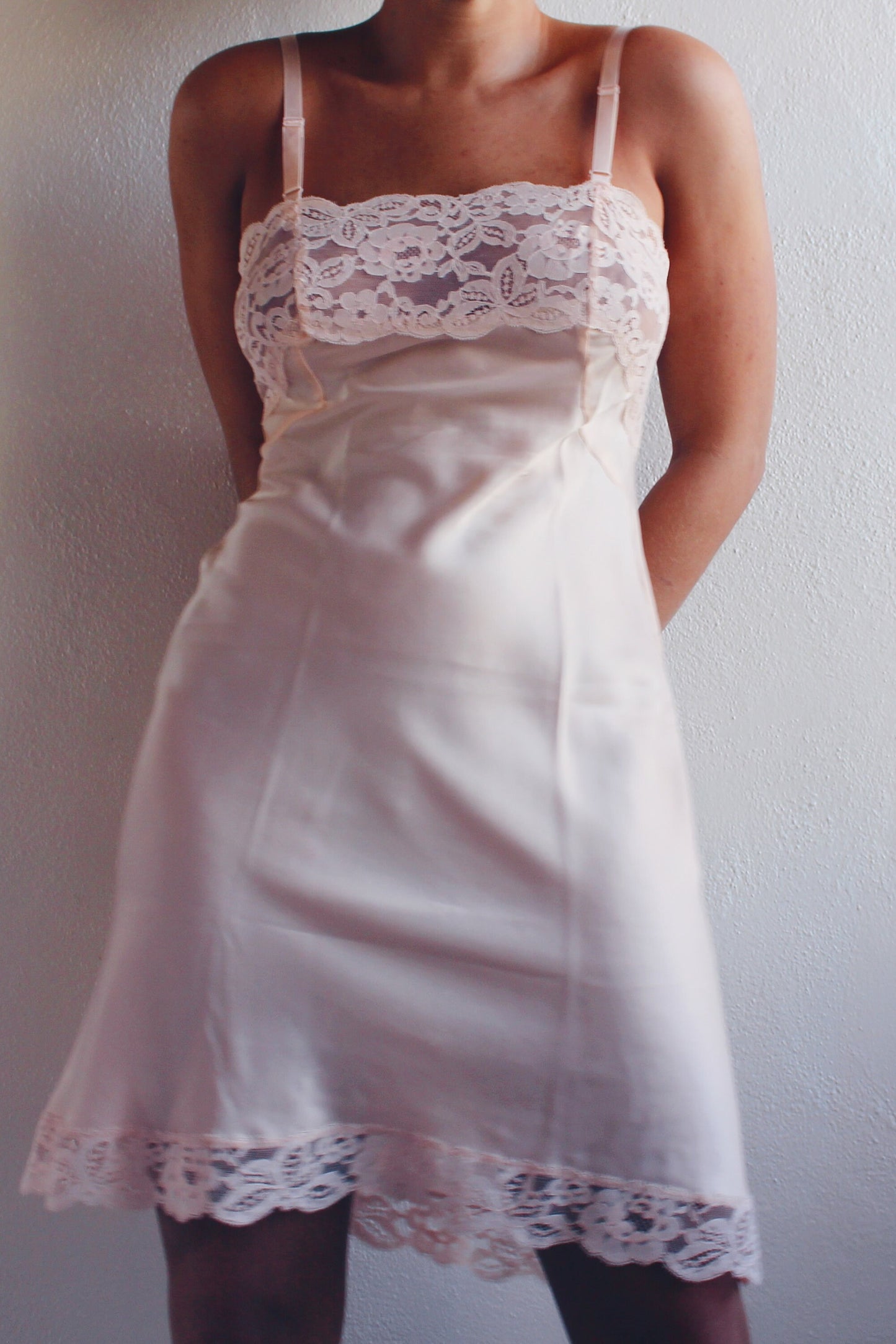 Vintage Pale Pink Nightgown - Sheer Lace Bust | Cute Coquette Summer Slip