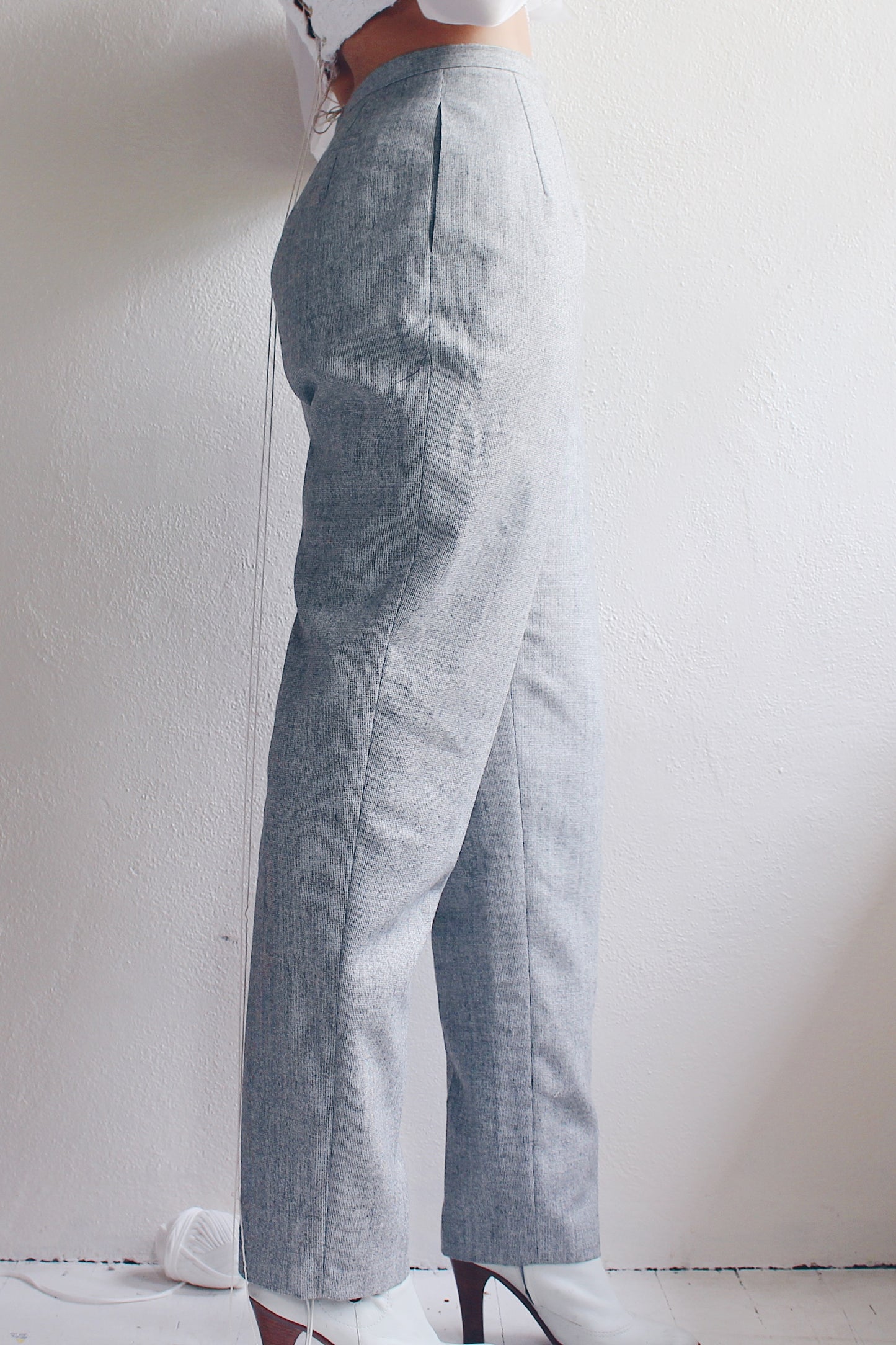 Vintage Harve Bernard Light Grey Wool Pants - Chic Cottagecore Minimalist Style | Women's Vintage Trousers