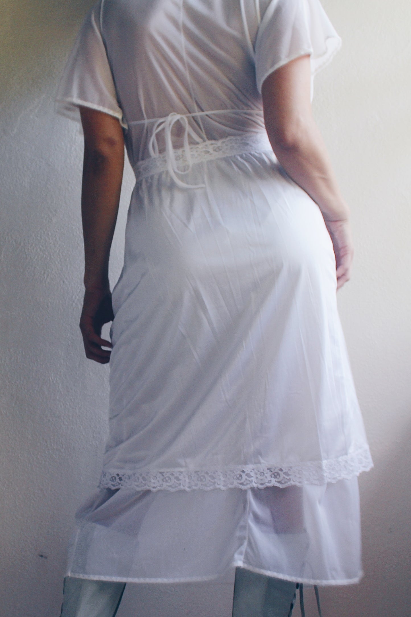 Whimsical Sheer White Lace Maxi Slip / Sheer Lace Wendy  Vintage nightgown