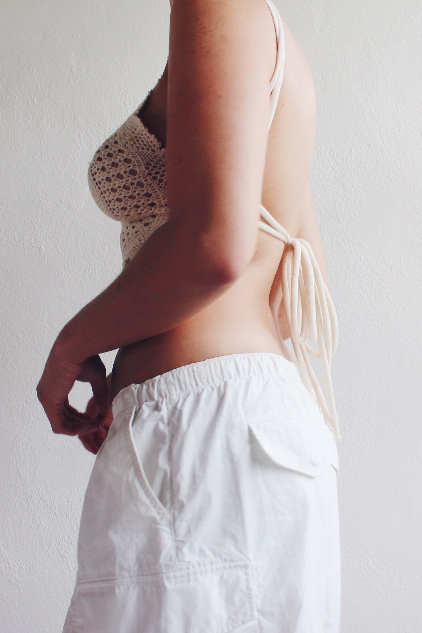 repurposed doily top / upcycled macrame crop top / reworked vintage tank top