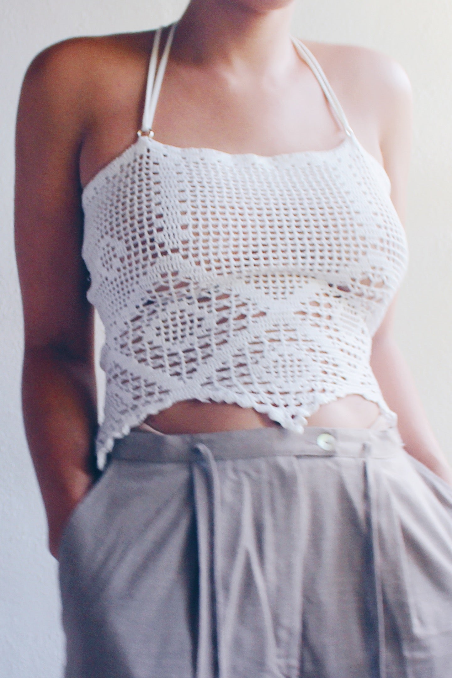 repurposed doily top / upcycled macrame crop top / reworked vintage tank top