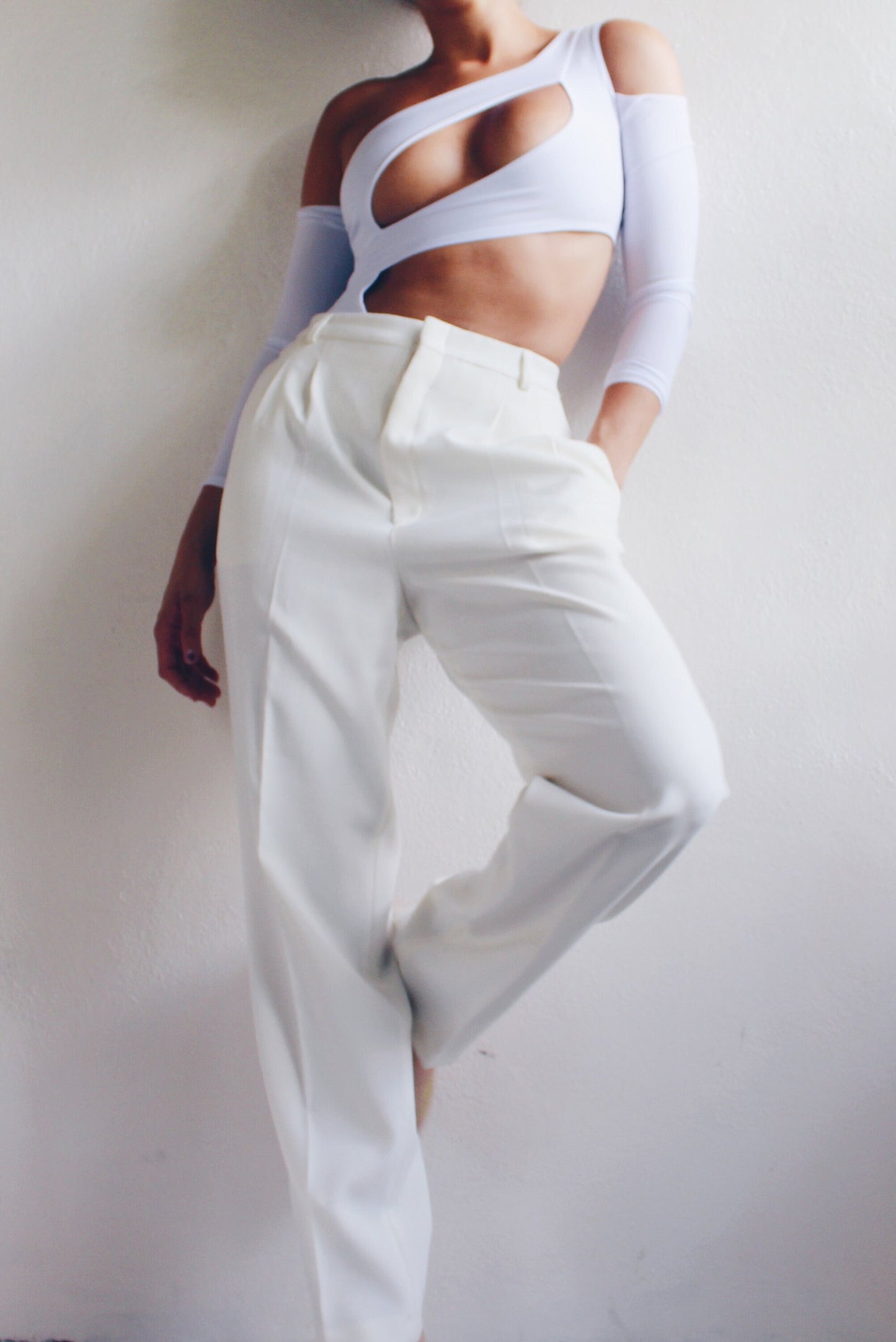 High Waisted Cream Pleated Pants / Androgynous pleated ivory Trousers / Off white Vintage Dapper slacks