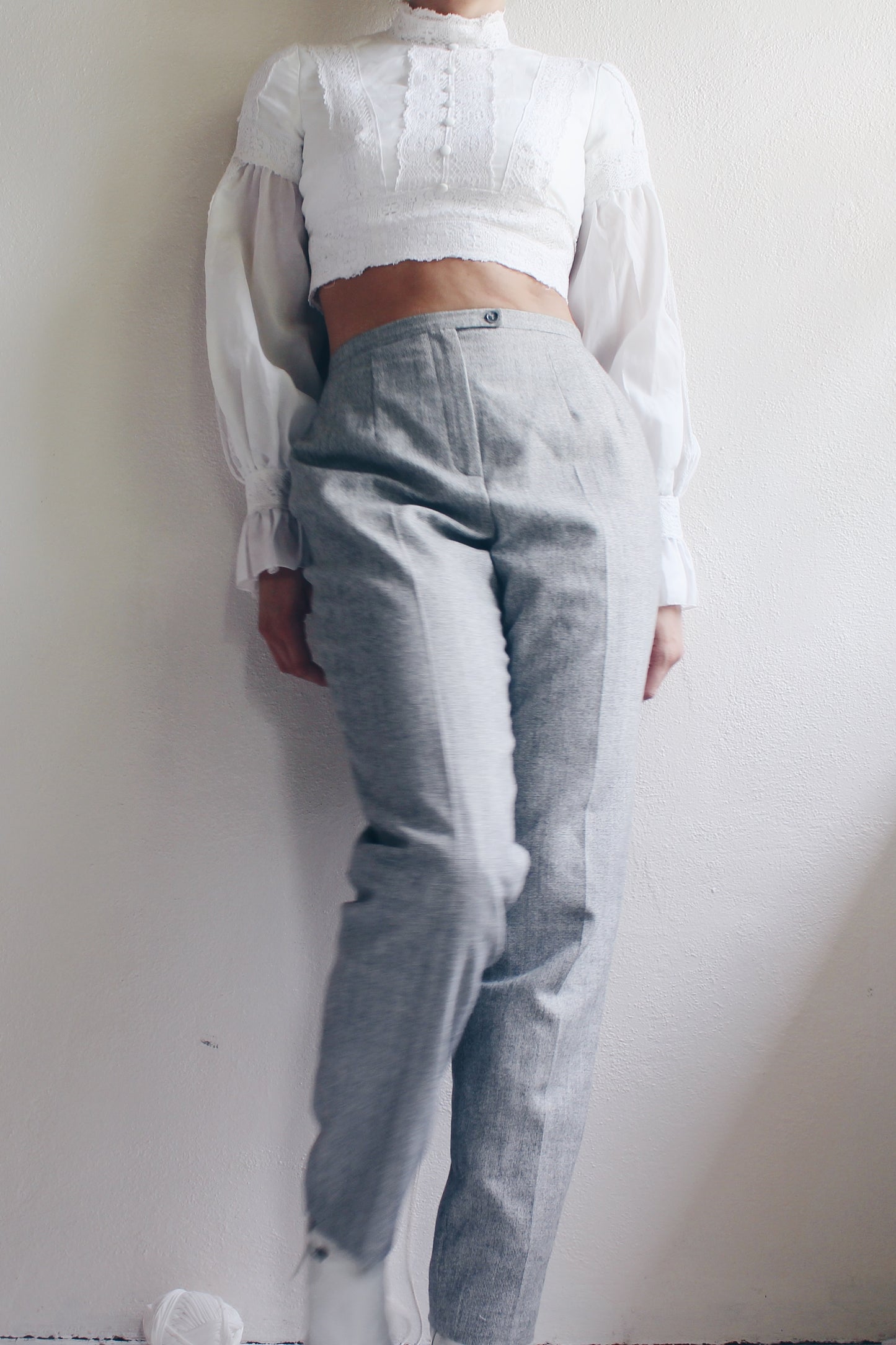 Vintage Harve Bernard Light Grey Wool Pants - Chic Cottagecore Minimalist Style | Women's Vintage Trousers