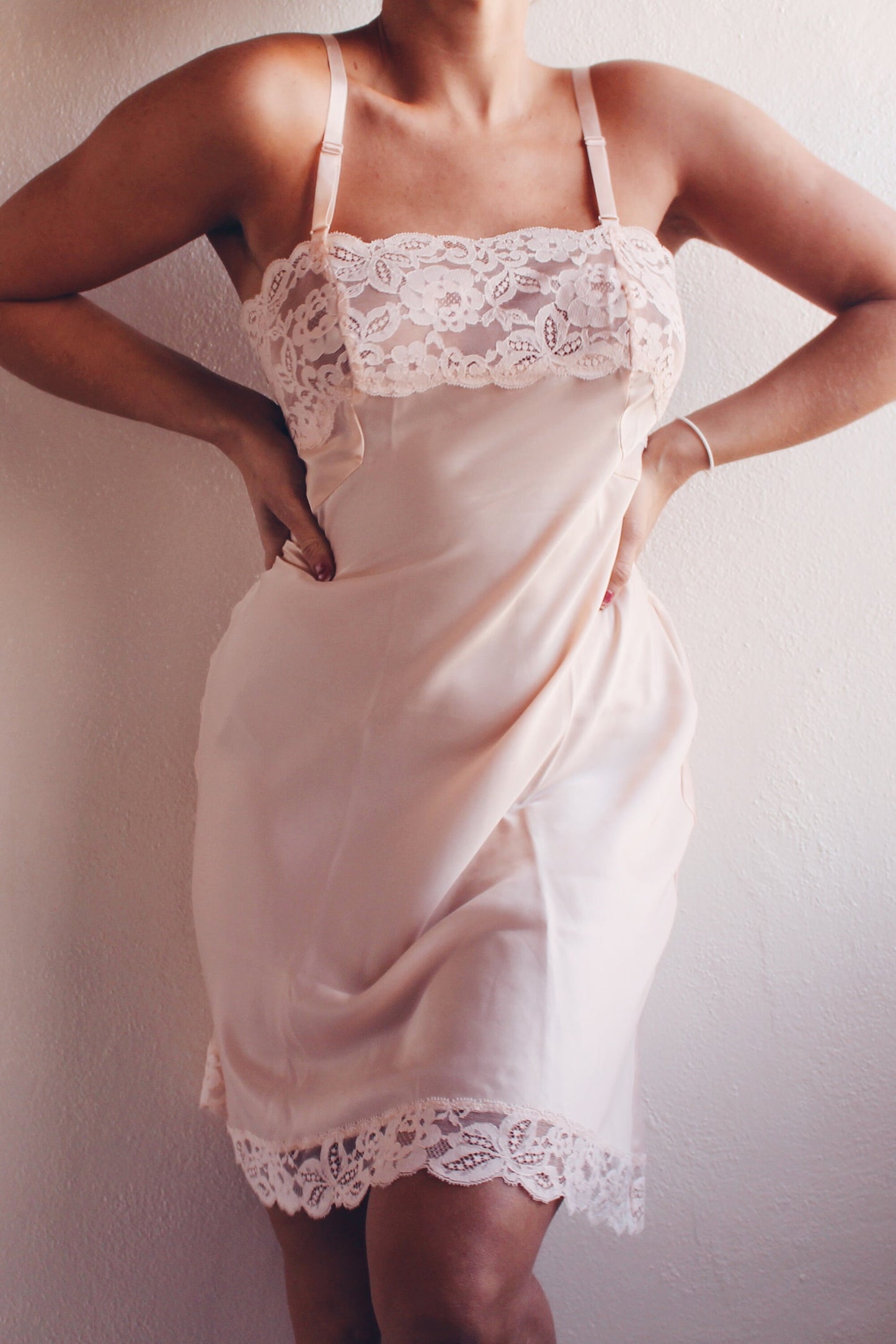 Vintage Pale Pink Nightgown - Sheer Lace Bust | Cute Coquette Summer Slip